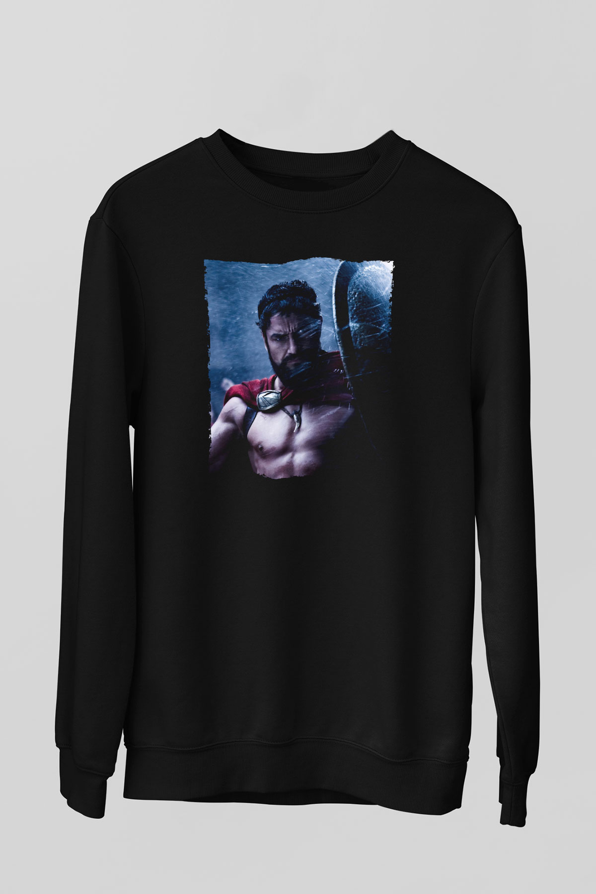 Unisex Gerard Butler 300 Spartalı Baskılı Siyah Sweatshirt