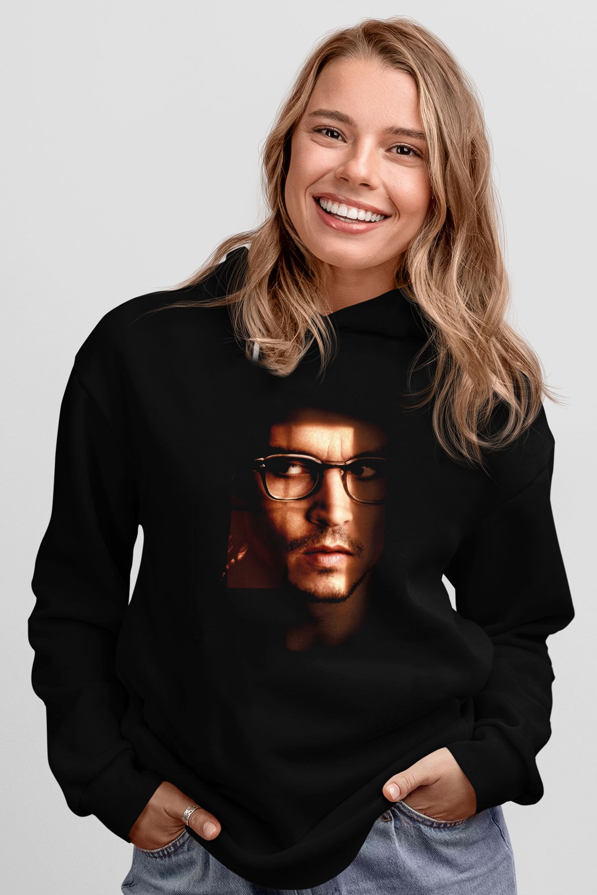 Unisex Gizli Pencere (Secret Window) Baskılı Siyah Kapüşonlu Sweatshirt