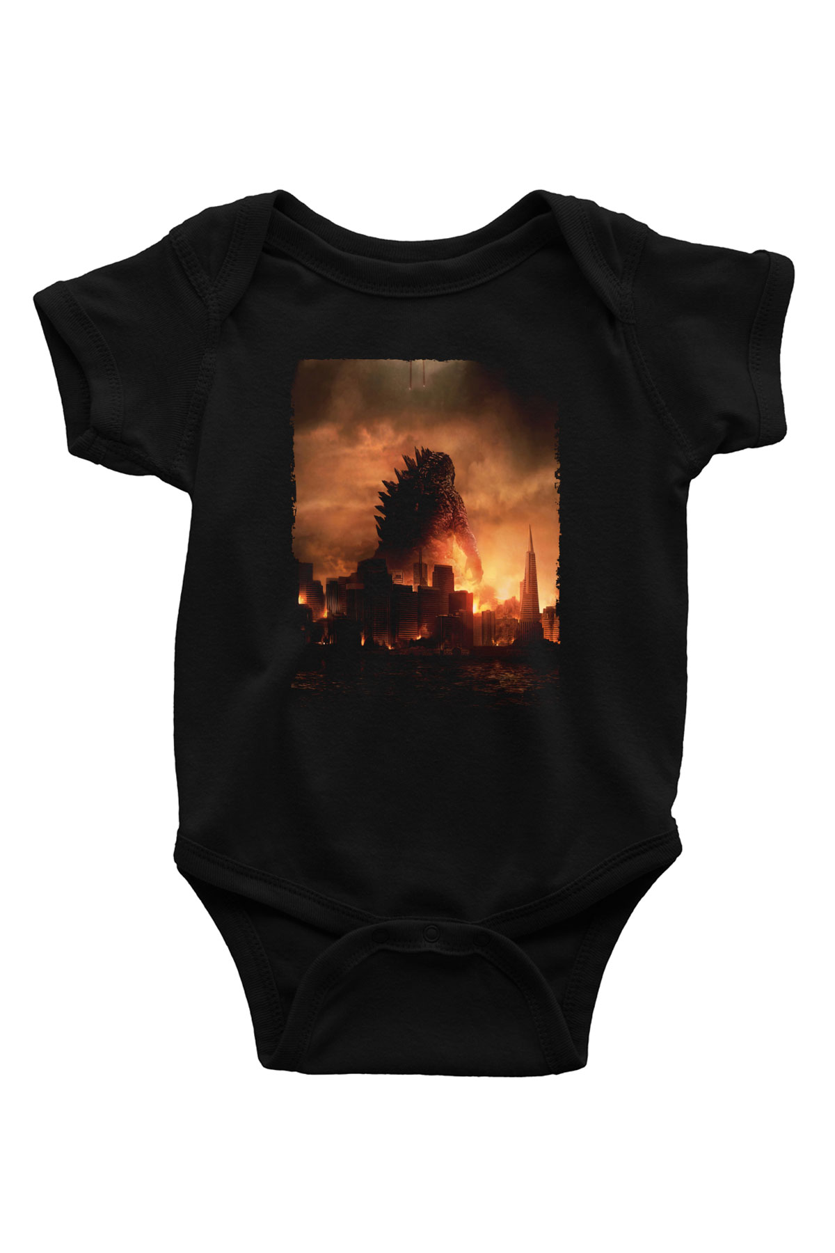 Unisex Godzilla Baskılı Siyah Bebek Body - Zıbın