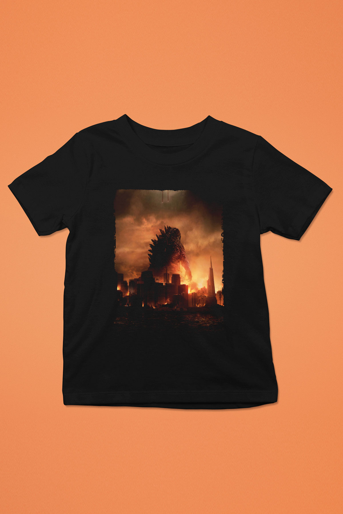 Unisex Godzilla Baskılı Siyah Çocuk Tshirt