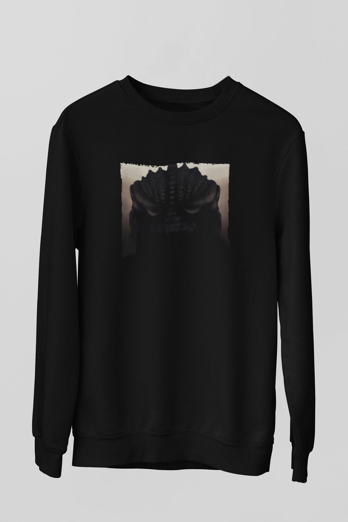 Unisex Godzilla Baskılı Siyah Sweatshirt