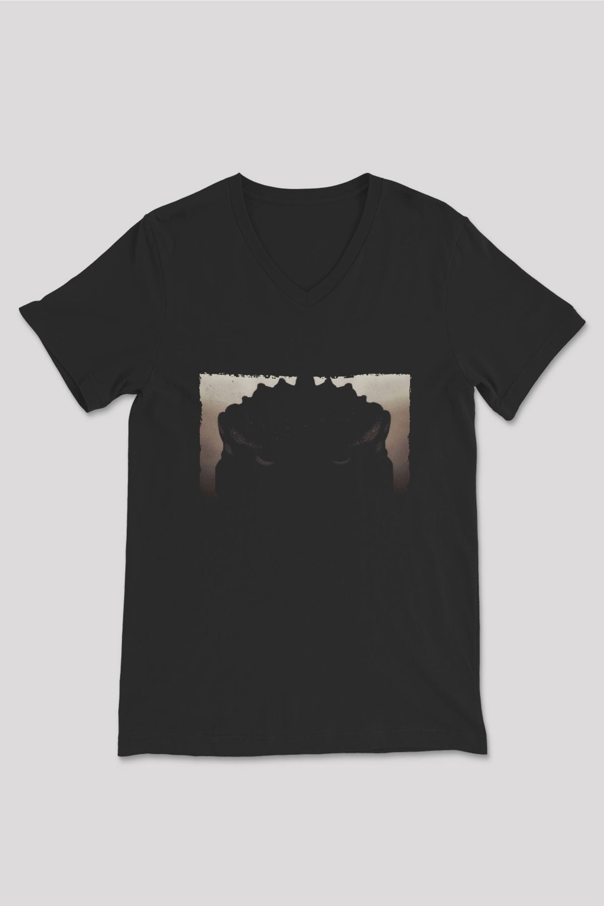 Unisex Godzilla Baskılı Siyah V Yaka T-shirt