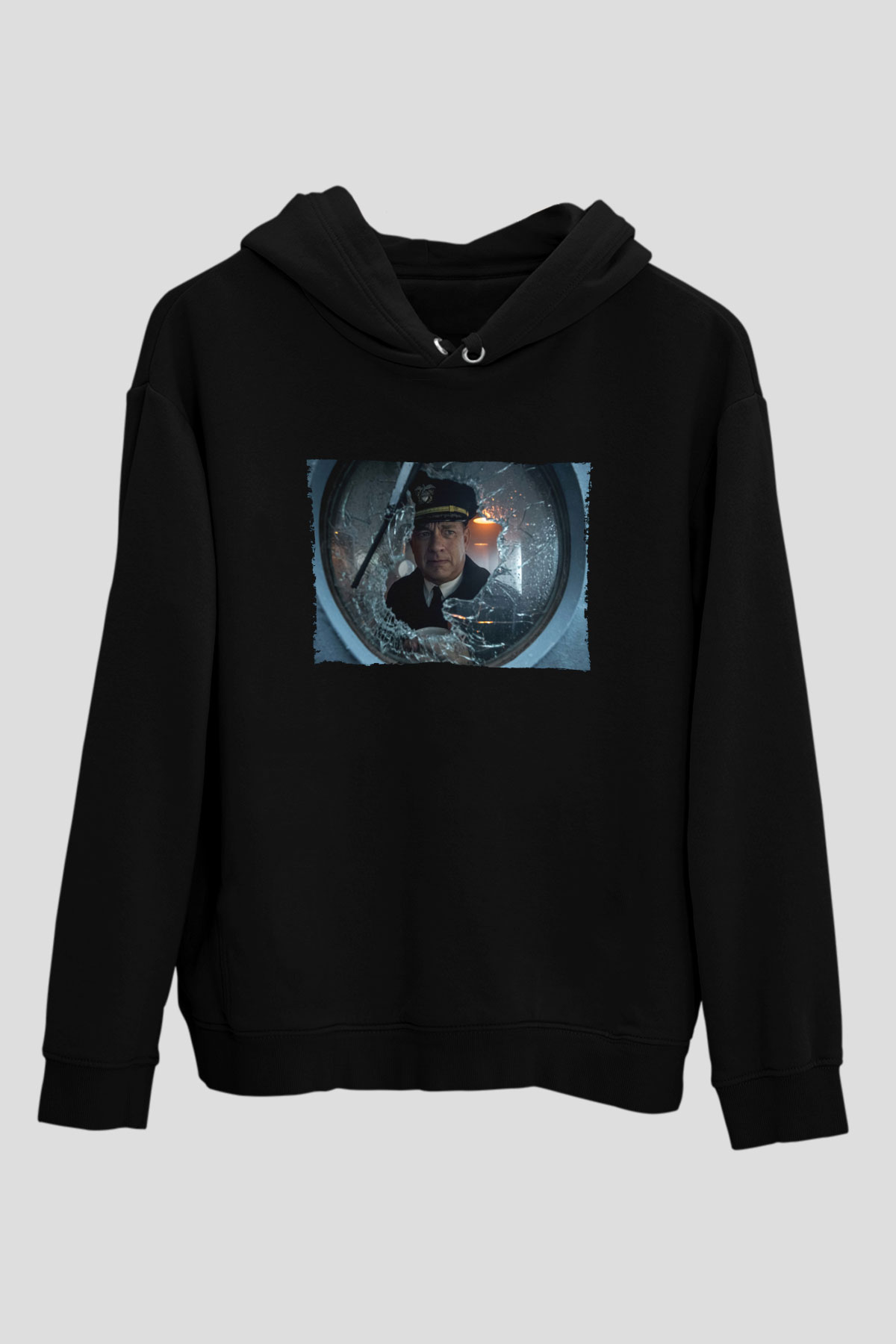 Unisex Greyhound Baskılı Siyah Kapüşonlu Sweatshirt