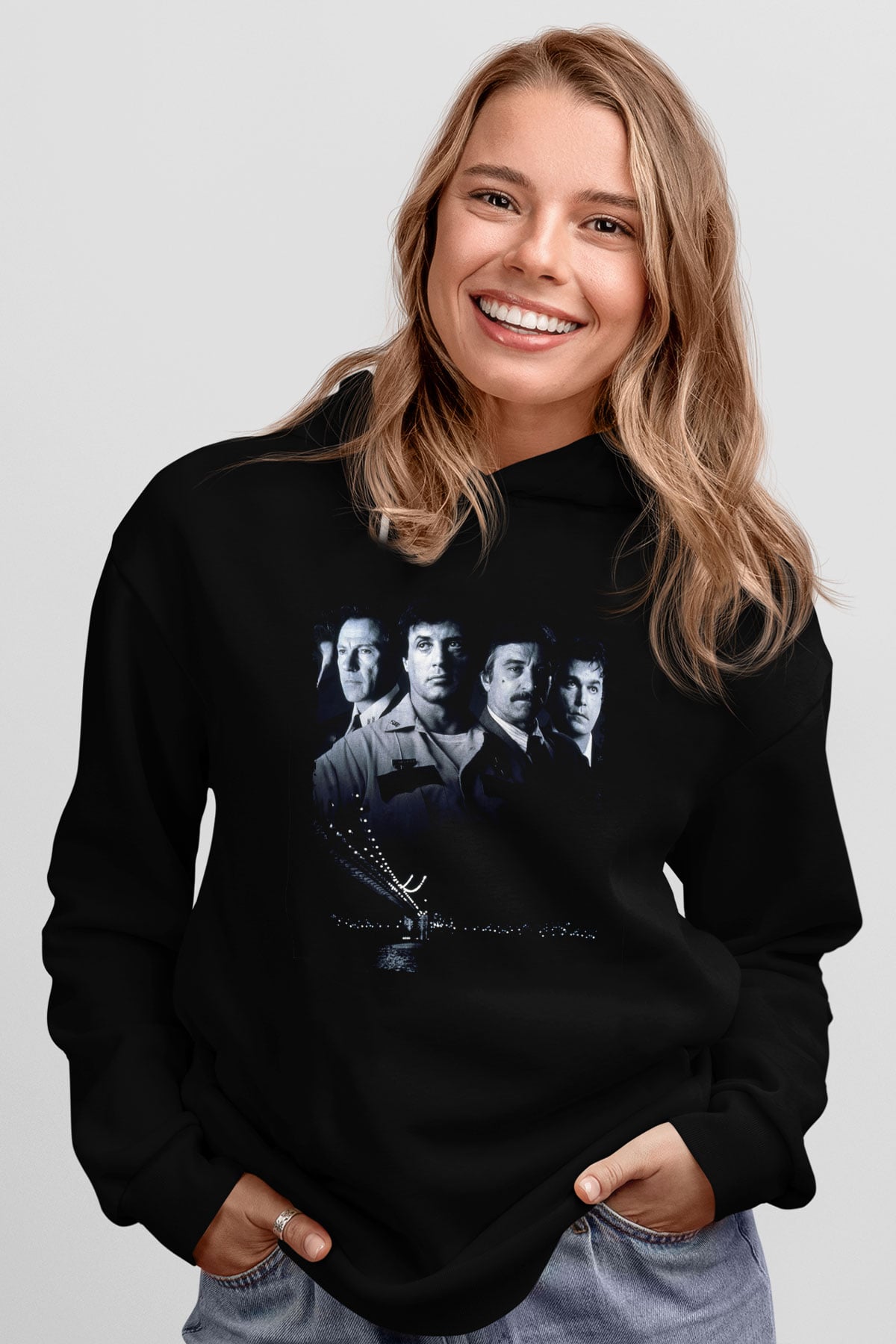 Unisex Güçlüler Bölgesi (Cop Land) Baskılı Siyah Kapüşonlu Sweatshirt