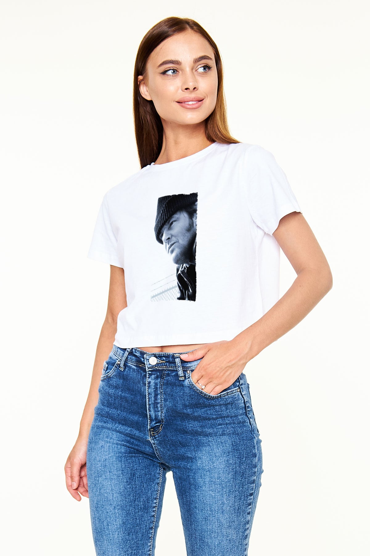 Unisex Guguk Kuşu (One Flew Over the Cuckoos Nest) Baskılı Beyaz Crop Top Tshirt