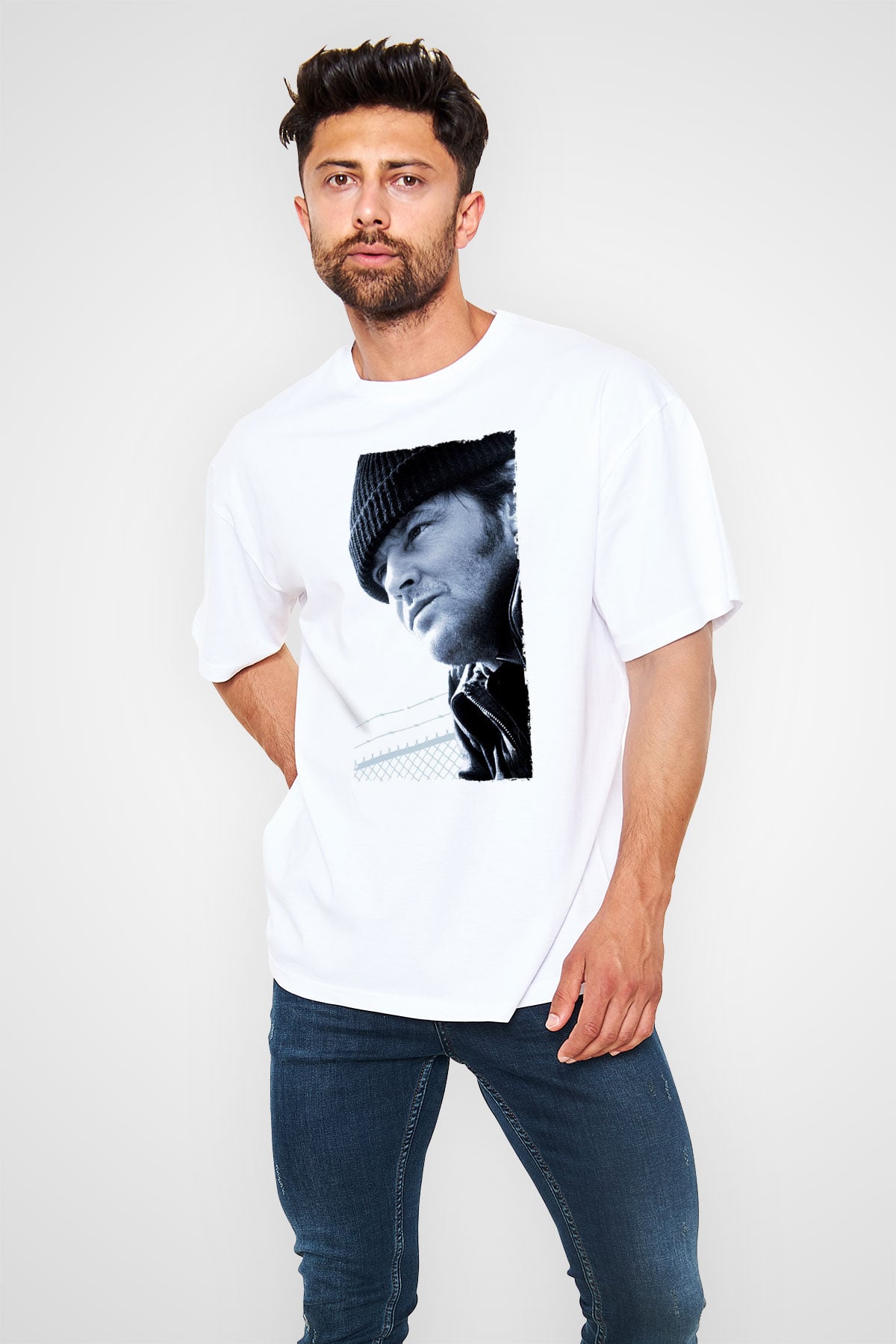 Unisex Guguk Kuşu (One Flew Over the Cuckoos Nest) Baskılı Beyaz Oversize Oversize T-shirt