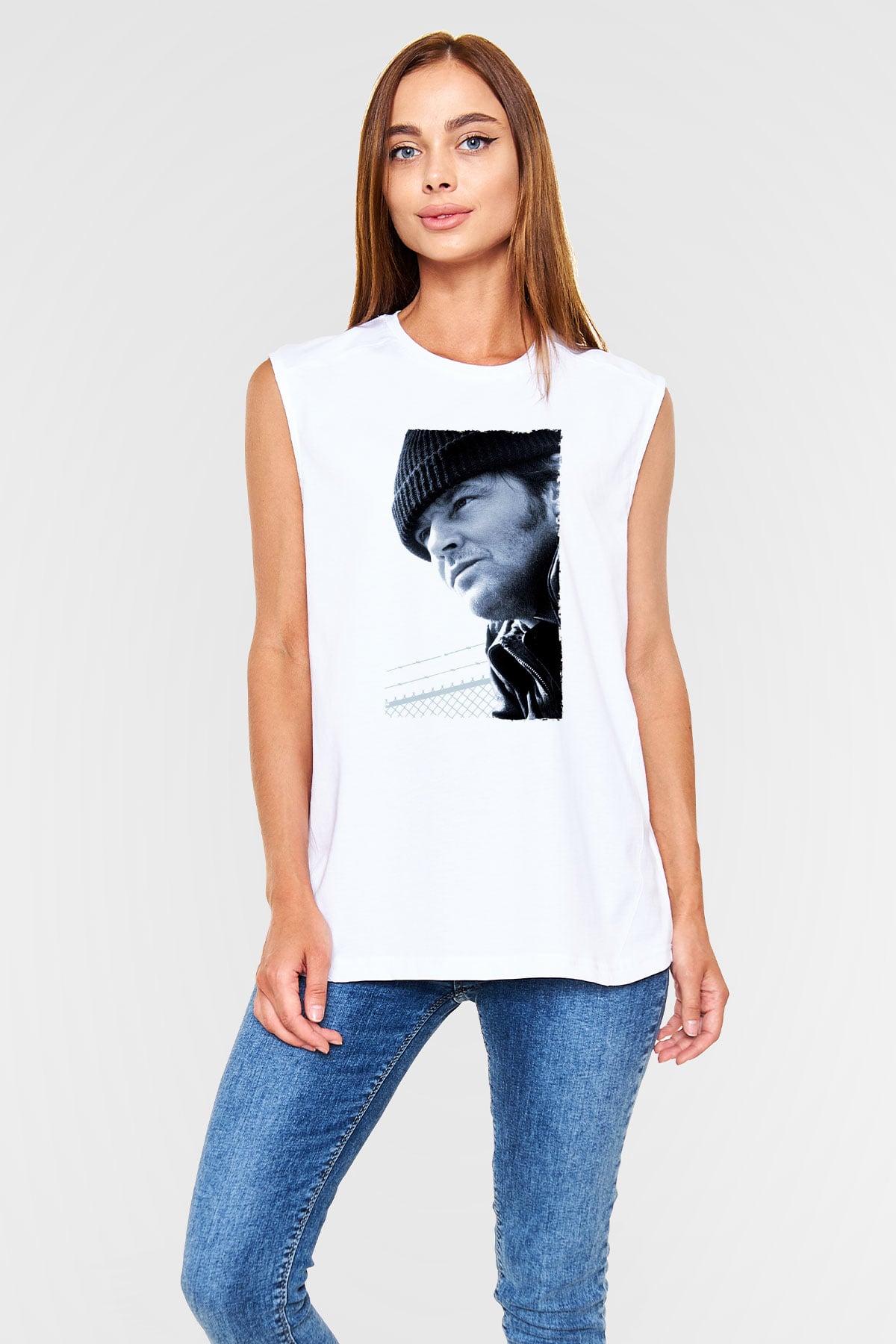 Unisex Guguk Kuşu (One Flew Over the Cuckoos Nest) Baskılı Beyaz Kolsuz Tshirt