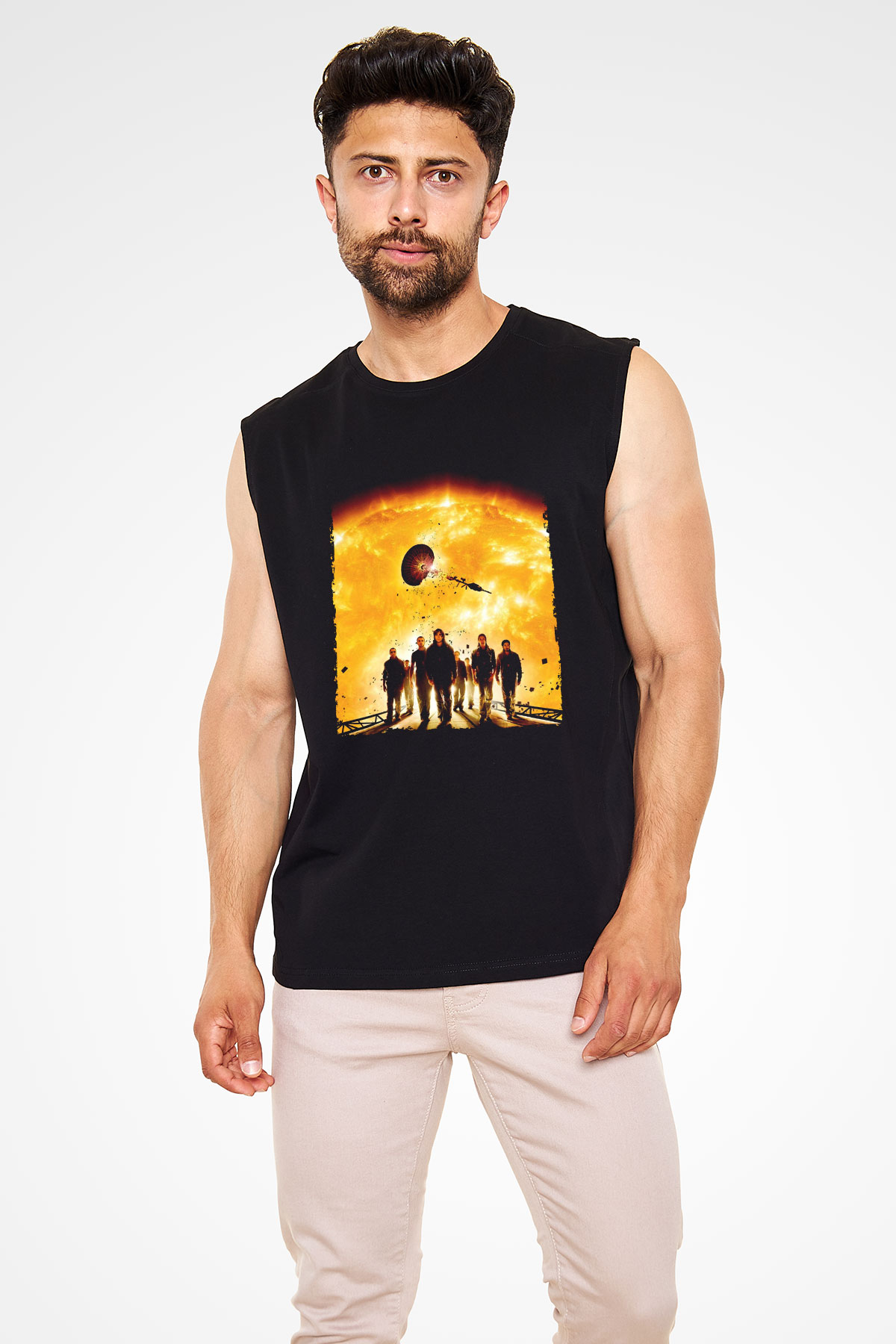 Unisex Gün Işığı (Sunshine) Baskılı Siyah Kolsuz T-shirt