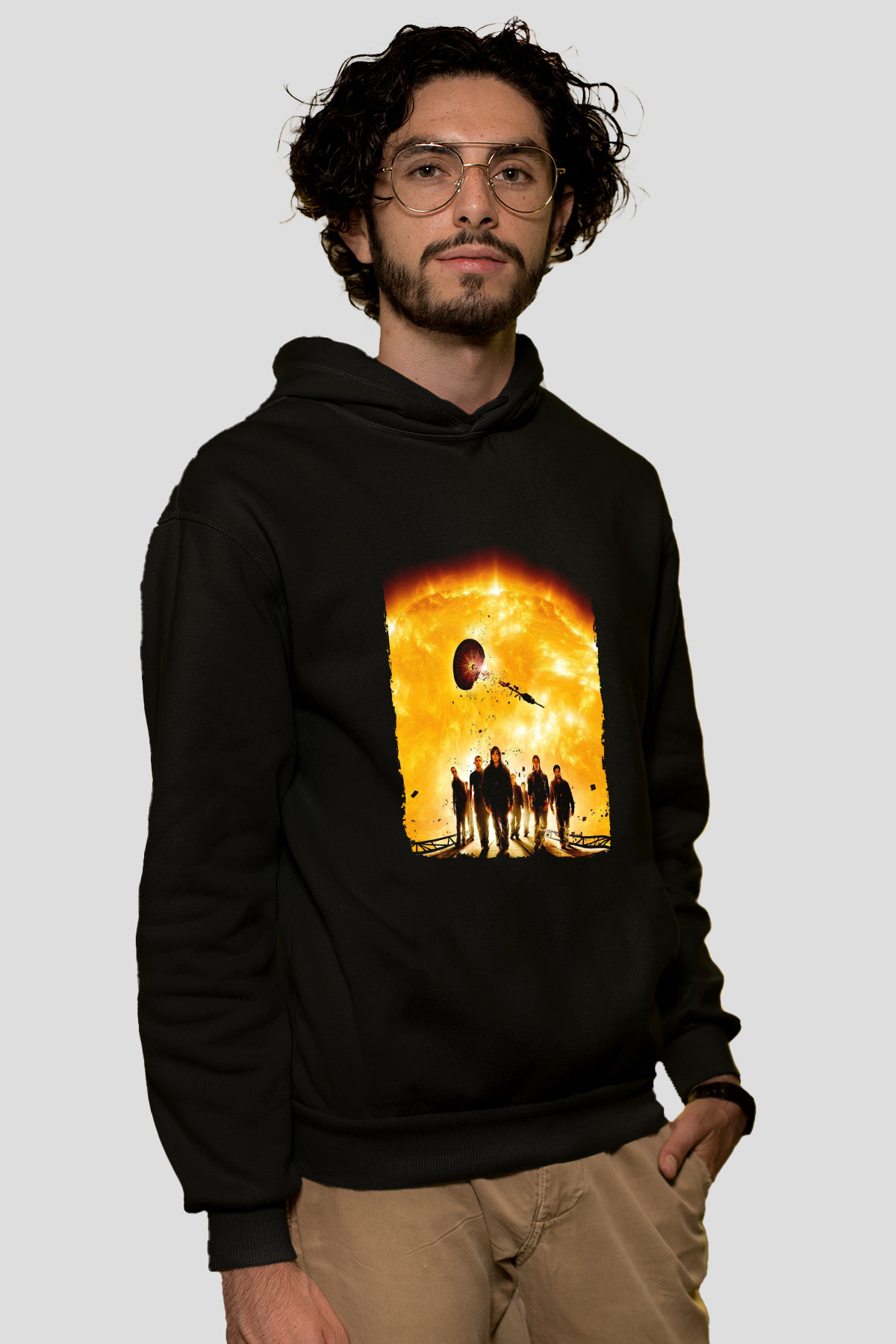 Unisex Gün Işığı (Sunshine) Baskılı Siyah Kapüşonlu Sweatshirt