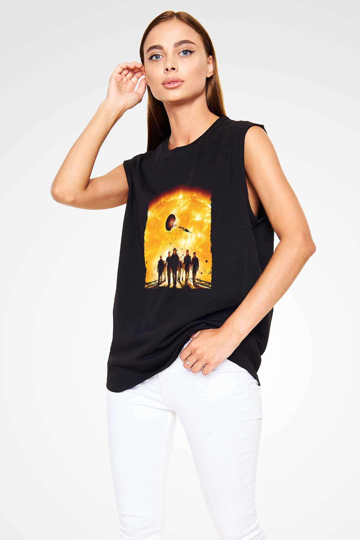 Unisex Gün Işığı (Sunshine) Baskılı Siyah Kolsuz T-shirt