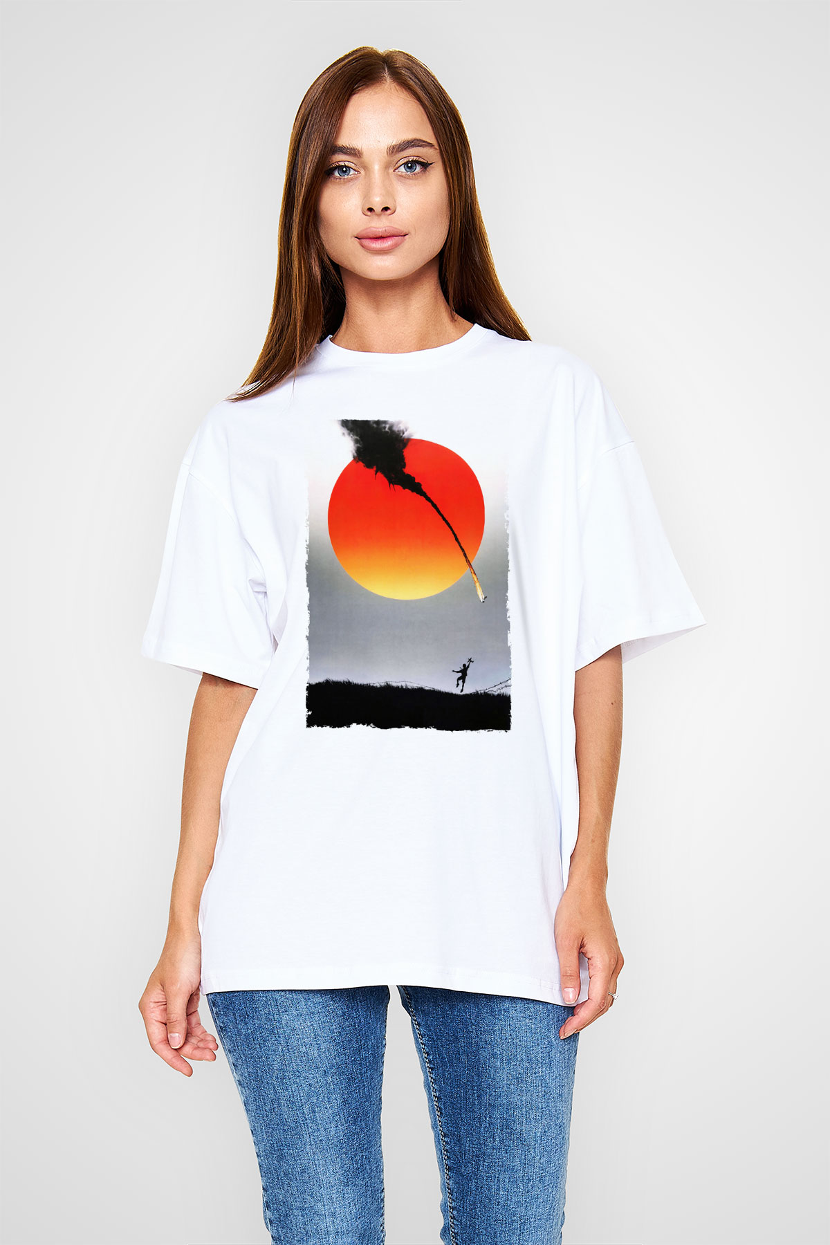 Unisex Güneş İmparatorluğu (Empire of the Sun) Baskılı Beyaz Oversize Oversize T-shirt