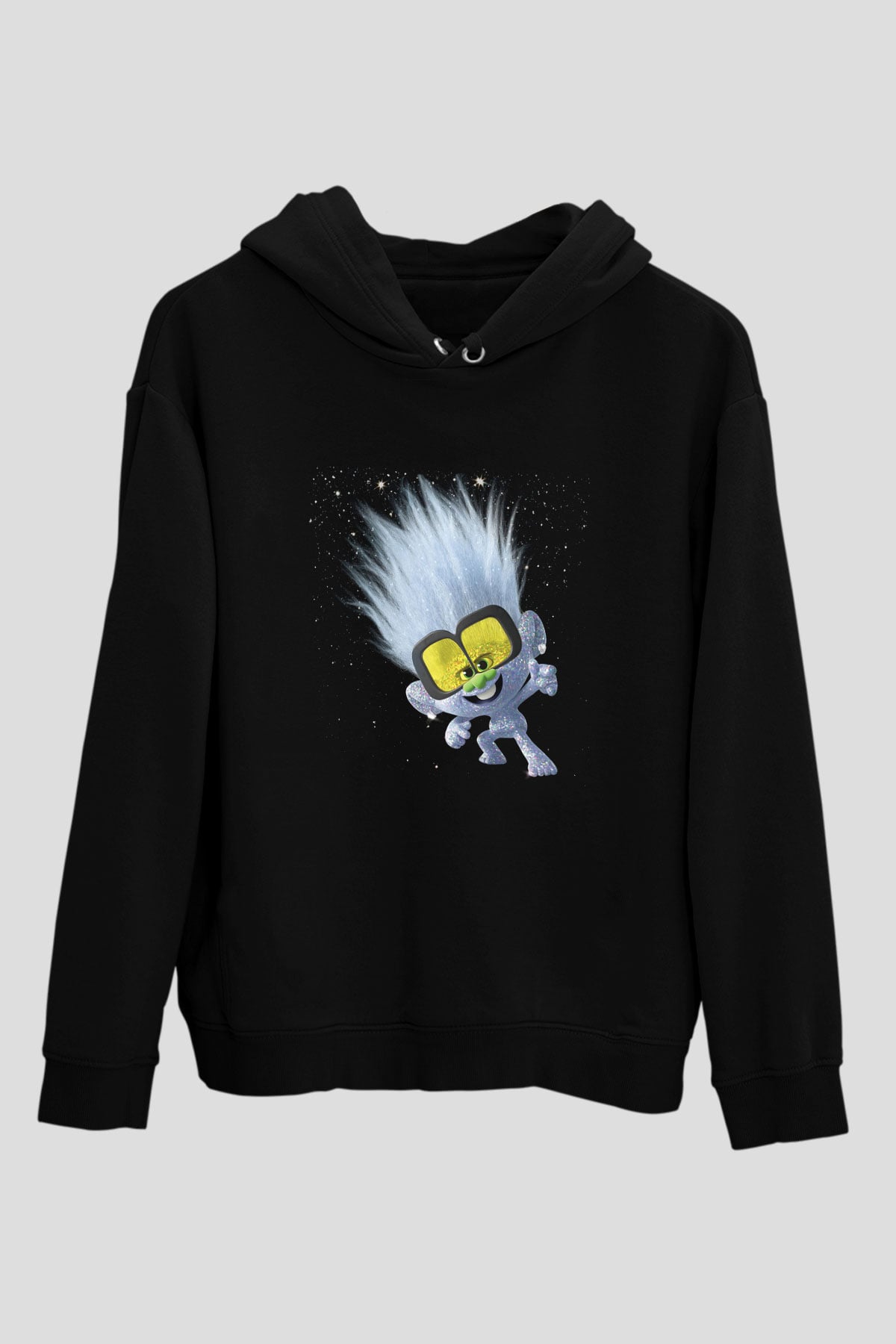 Unisex Guy Diamond Baskılı Siyah Kapüşonlu Sweatshirt