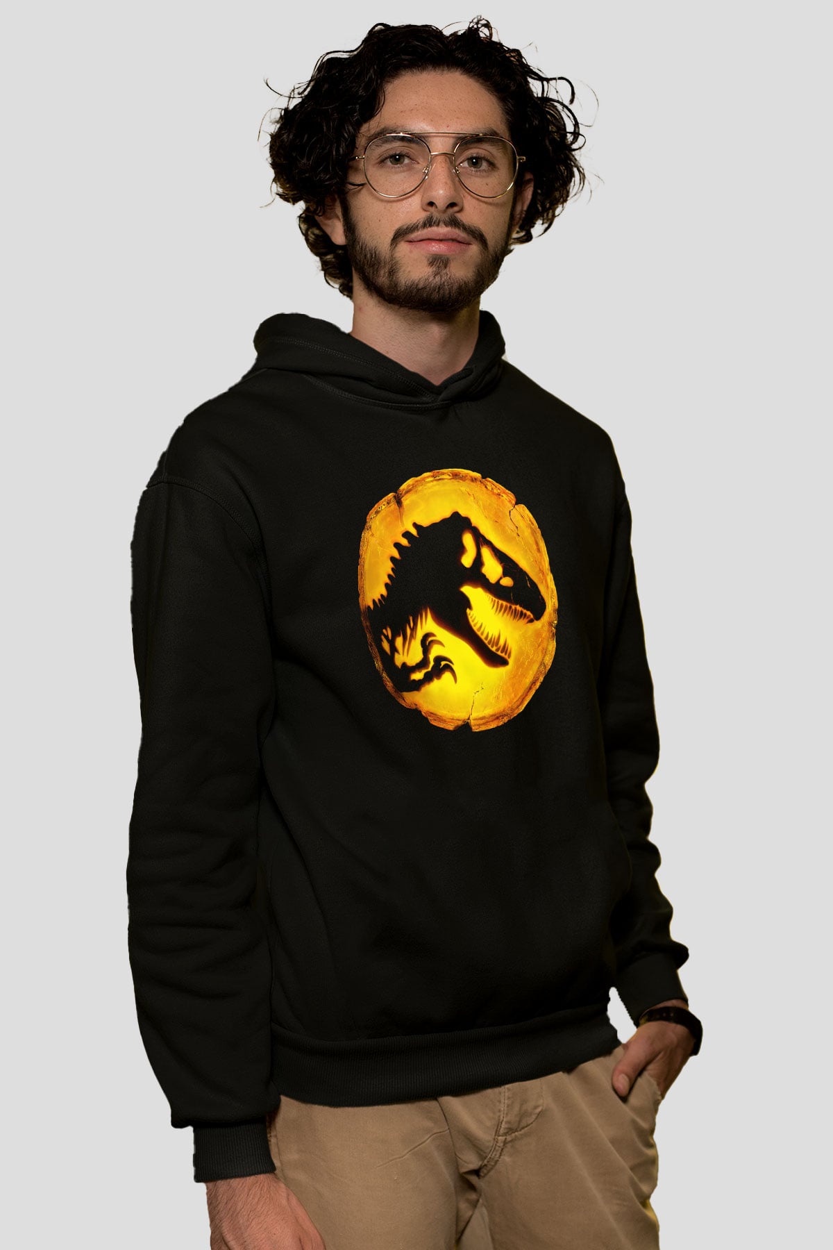 Unisex Hâkimiyet (Jurassic World Dominion) Baskılı Siyah Kapüşonlu Sweatshirt