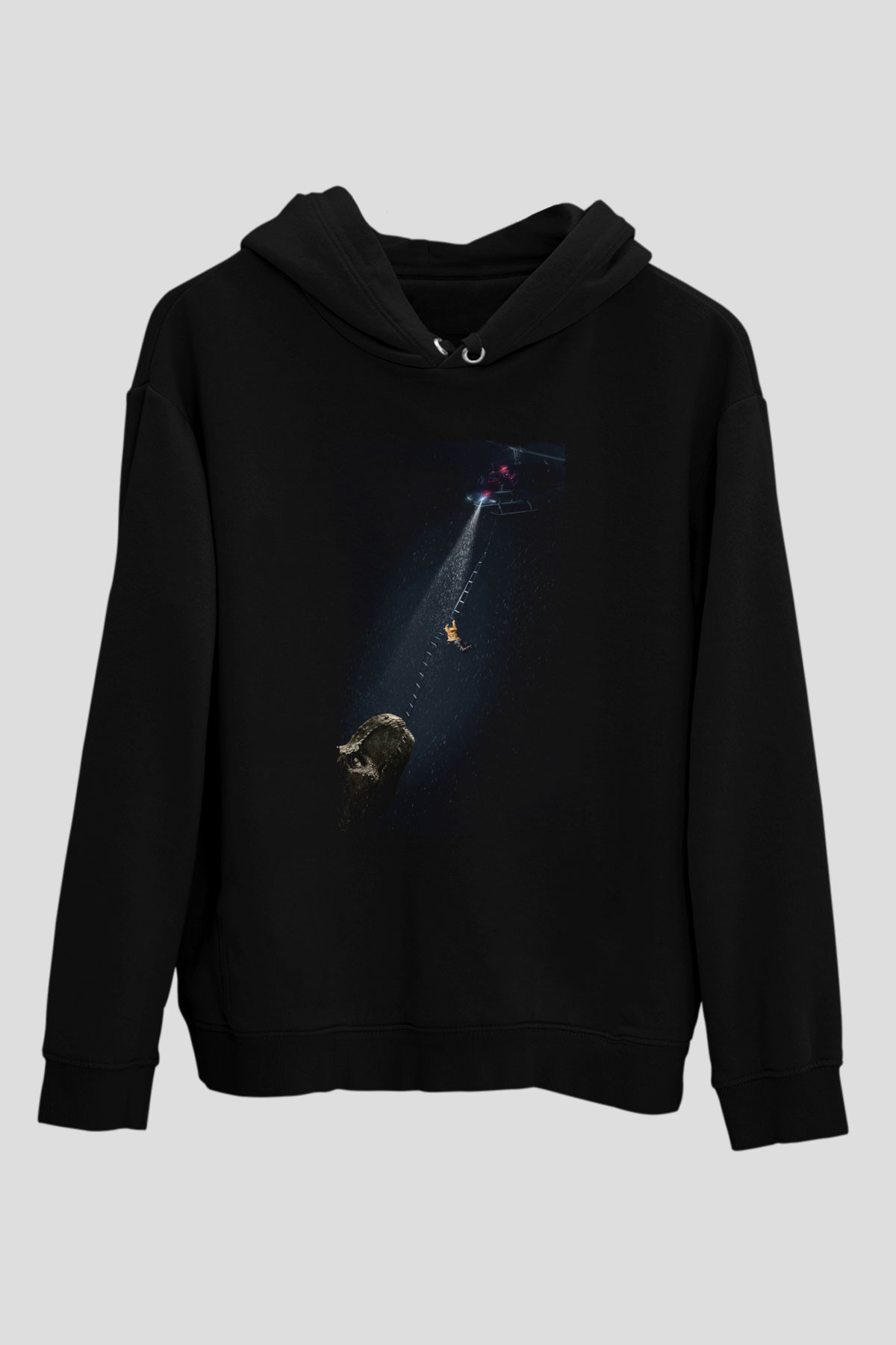 Unisex Hâkimiyet (Jurassic World Dominion) Baskılı Siyah Kapüşonlu Sweatshirt