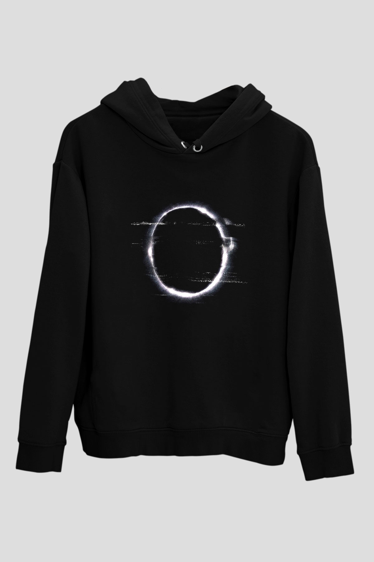 Unisex Halka (The Ring) Baskılı Siyah Kapüşonlu Sweatshirt