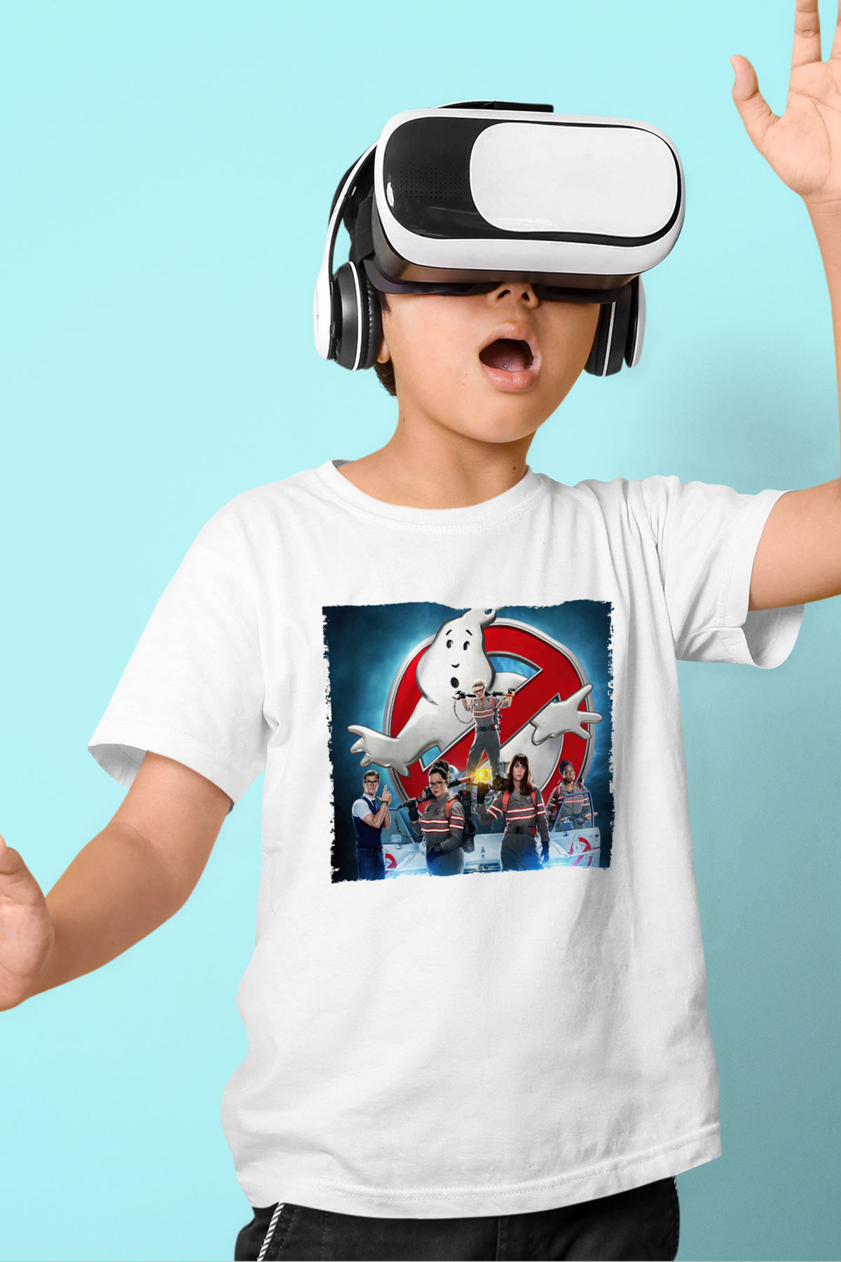 Unisex Hayalet Avcıları (Ghostbusters) Baskılı Beyaz Çocuk Tshirt