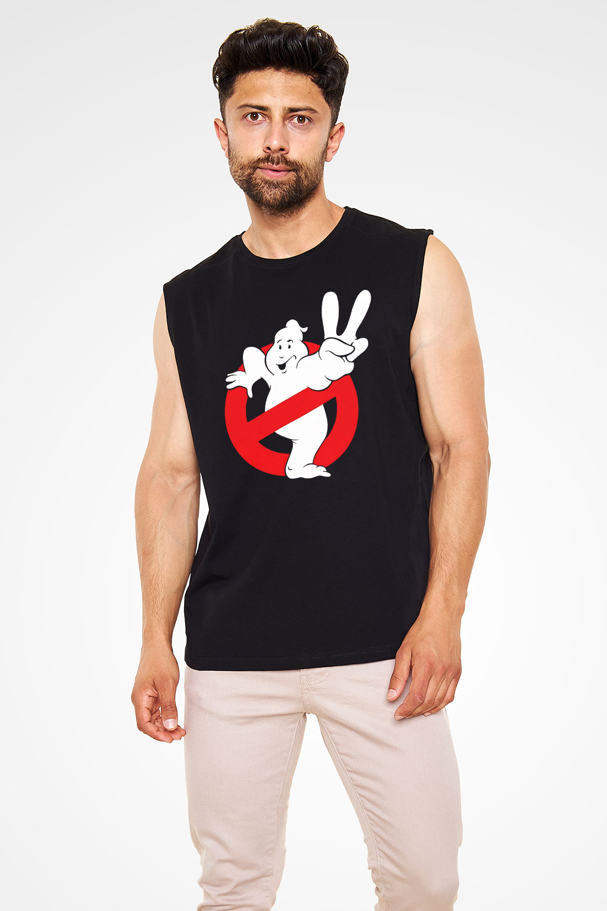 Unisex Hayalet Avcıları (Ghostbusters) Baskılı Siyah Kolsuz Tshirt