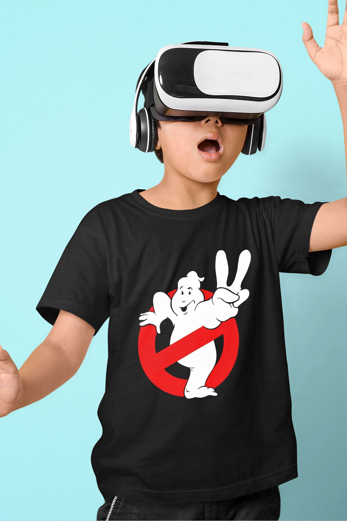 Unisex Hayalet Avcıları (Ghostbusters) Baskılı Siyah Çocuk Tshirt