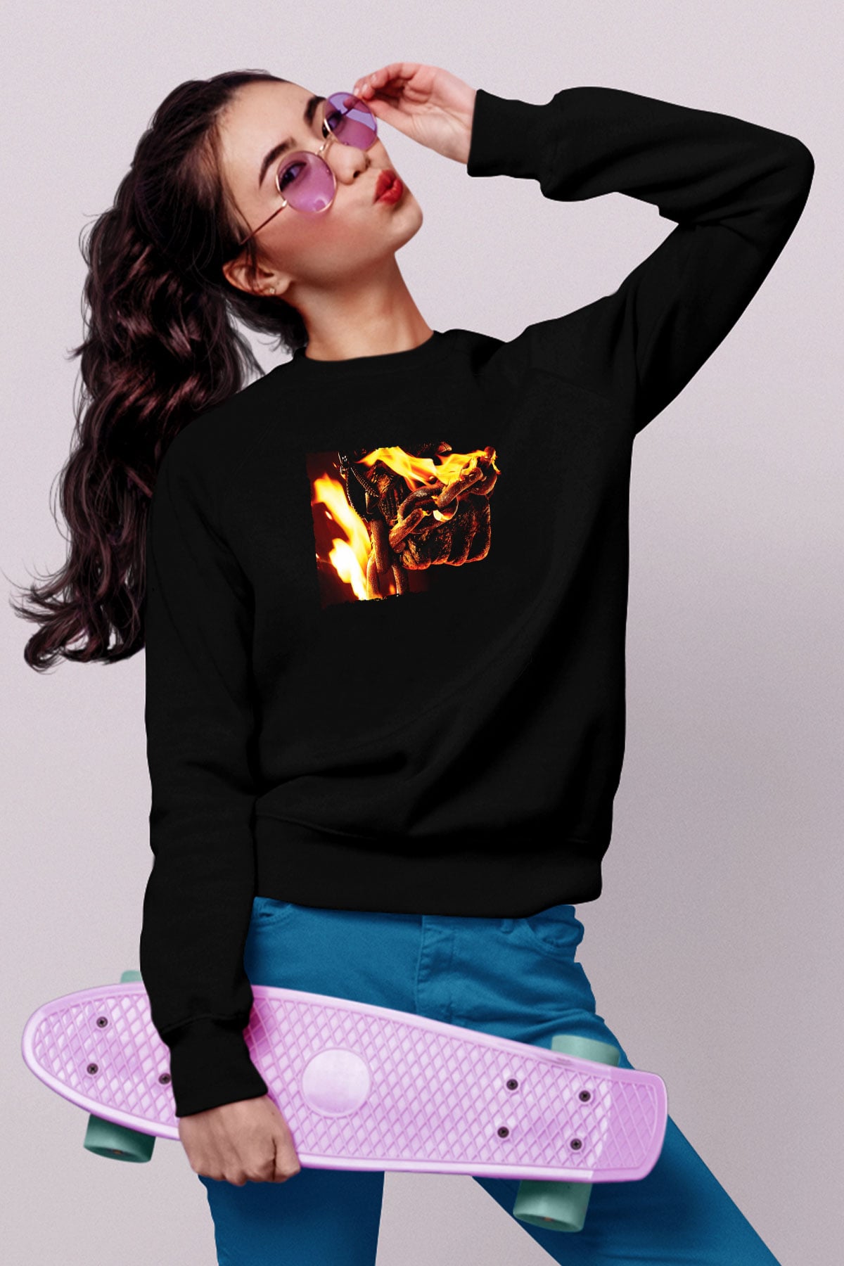Unisex Hayalet Sürücü 2 İntikam Ateşi (Ghost Rider Spirit of Vengeance) Baskılı Siyah Sweatshirt