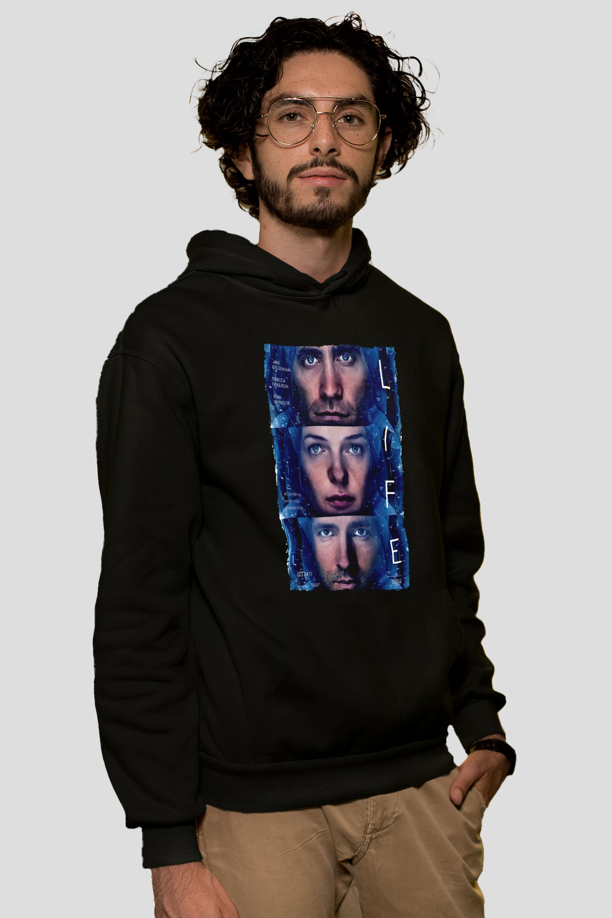 Unisex Hayat (Life) Baskılı Siyah Kapüşonlu Sweatshirt
