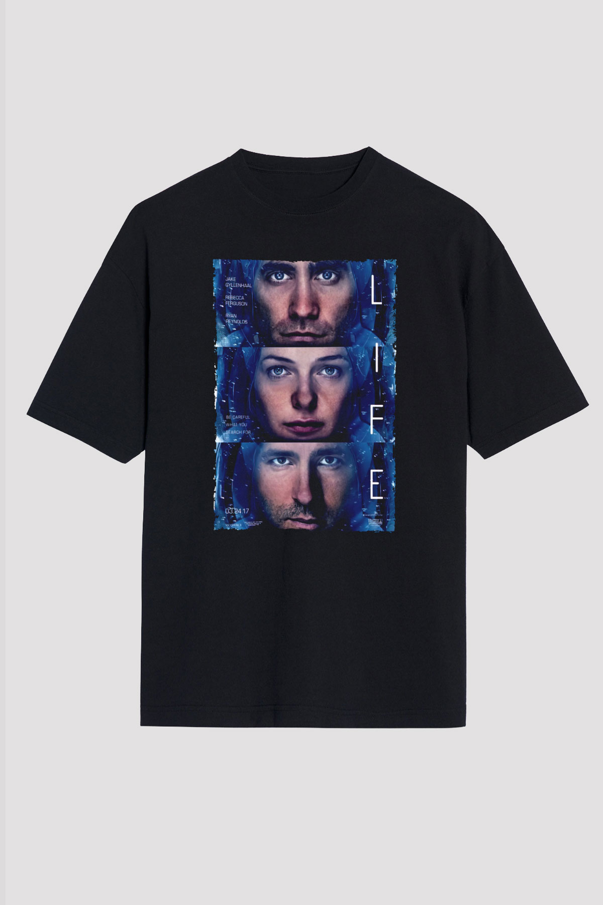 Unisex Hayat (Life) Baskılı Siyah Oversize Tişört
