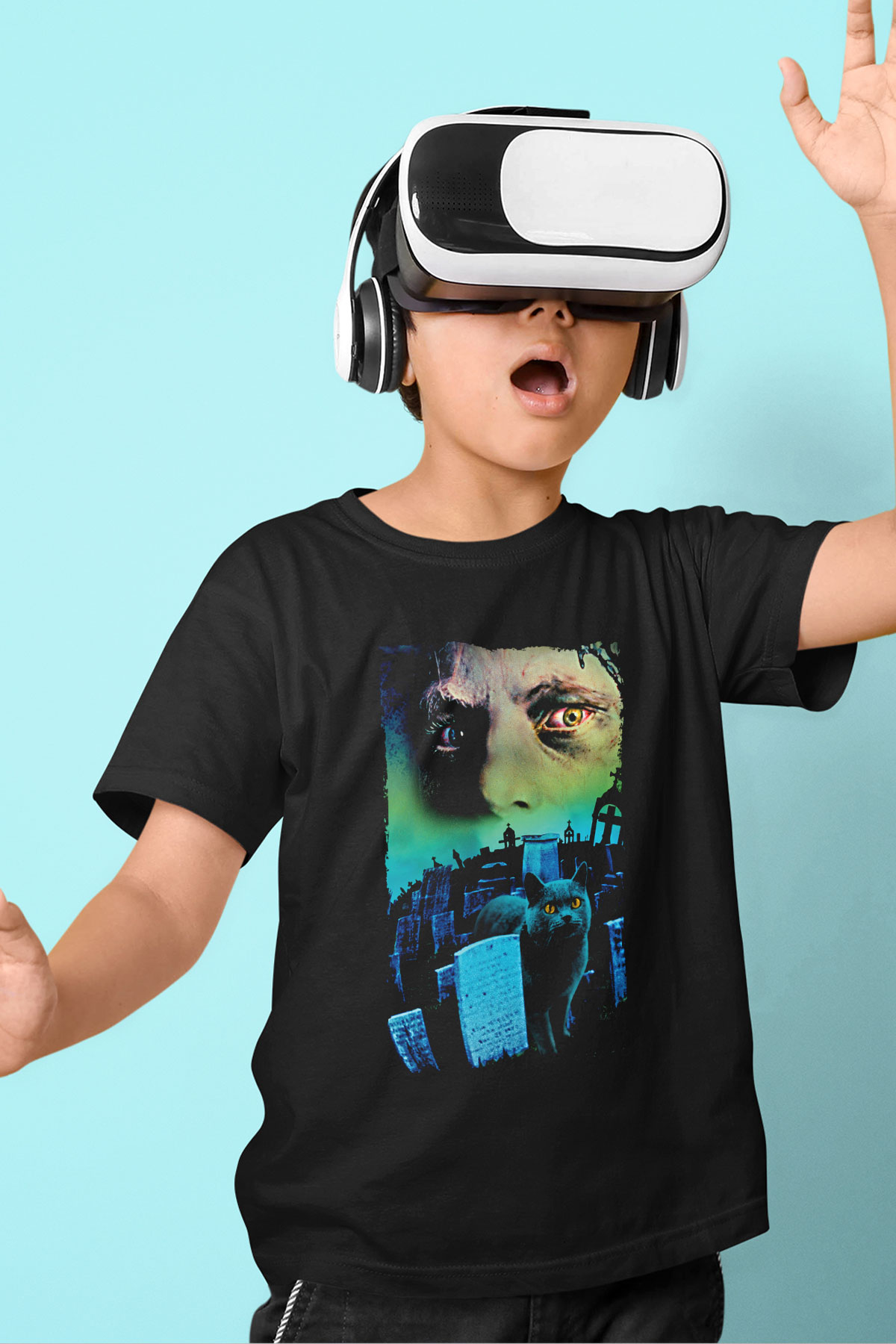 Unisex Hayvan Mezarlığı (Pet Sematary) Baskılı Siyah Çocuk Tişört