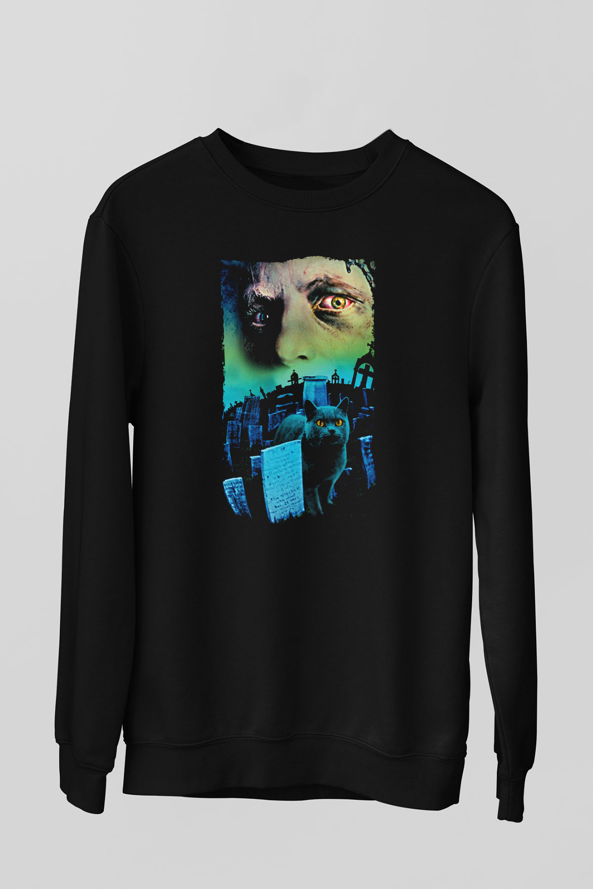 Unisex Hayvan Mezarlığı (Pet Sematary) Baskılı Siyah Sweatshirt