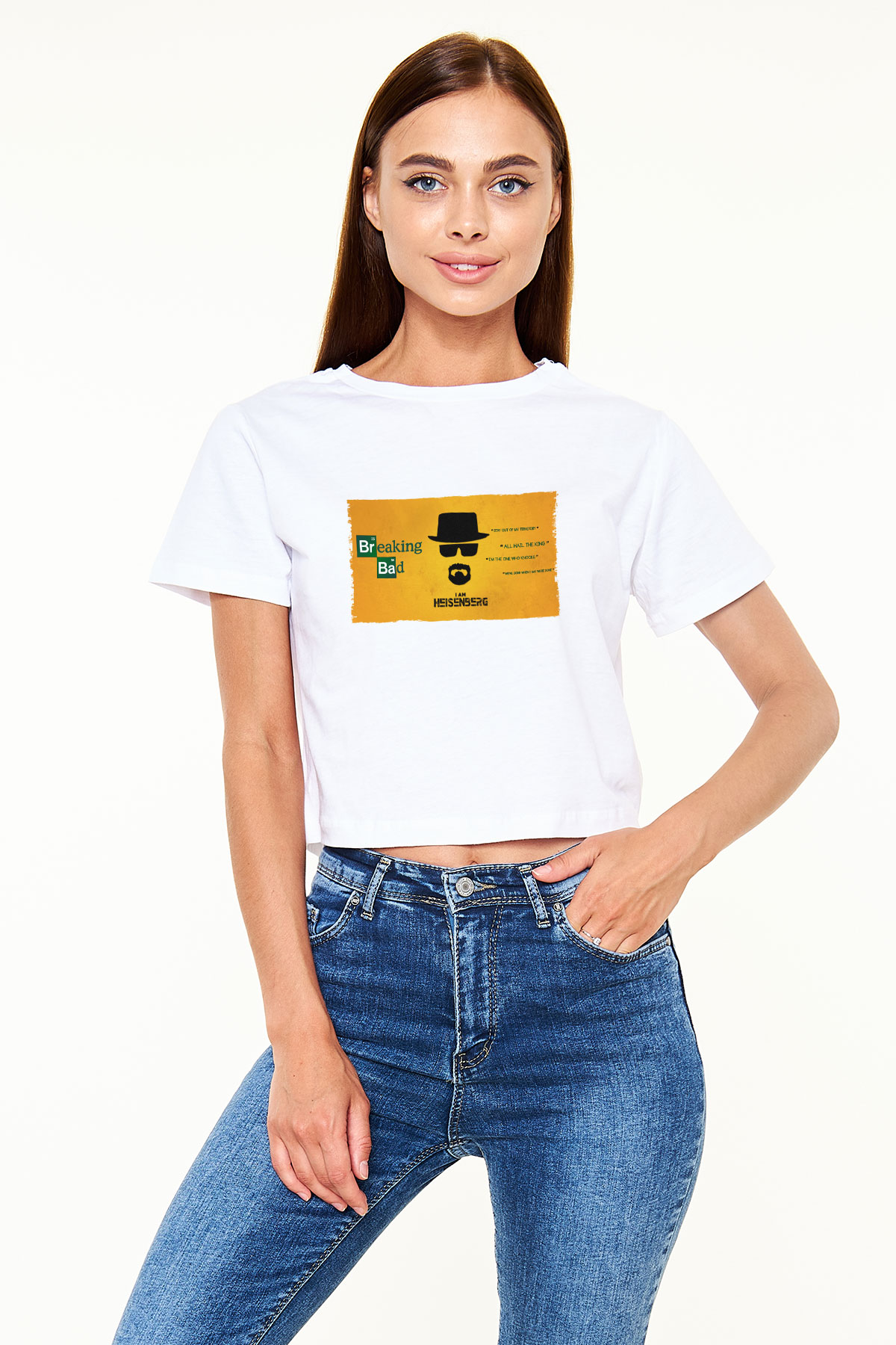 Unisex Heisenberg - Breaking Bad Baskılı Beyaz Crop Top Tshirt