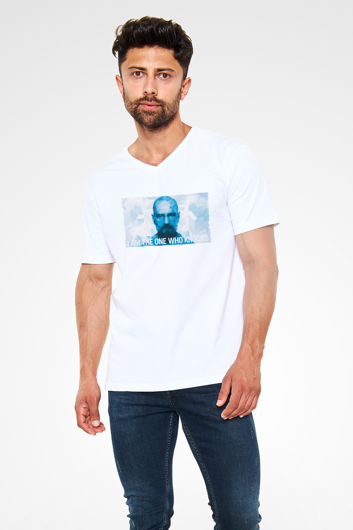 Unisex Heisenberg - Breaking Bad Baskılı Beyaz V Yaka Tişört