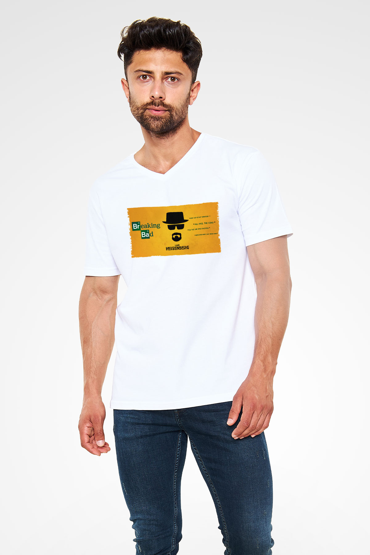 Unisex Heisenberg - Breaking Bad Baskılı Beyaz V Yaka Tshirt