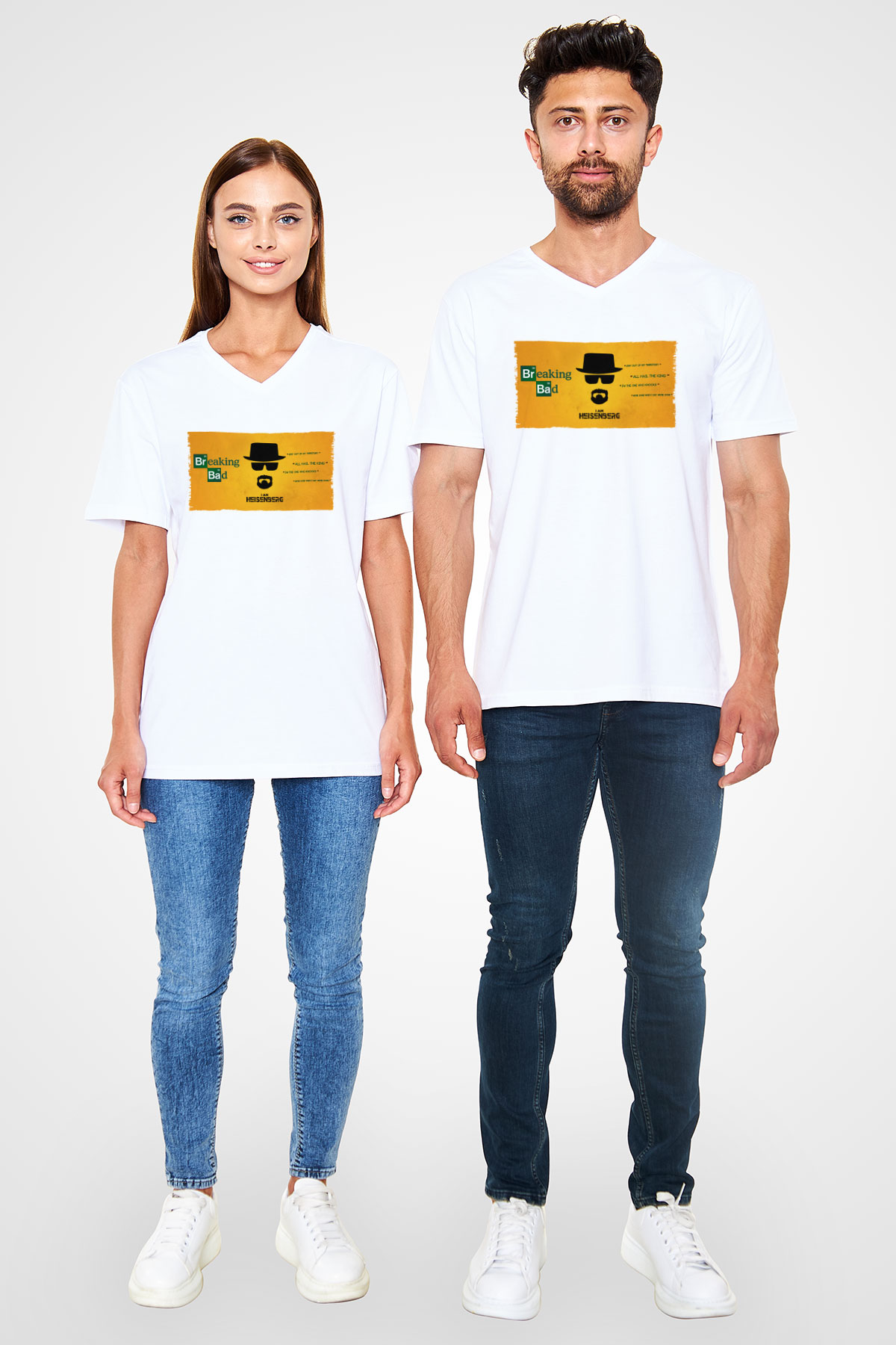 Unisex Heisenberg - Breaking Bad Baskılı Beyaz V Yaka Tshirt
