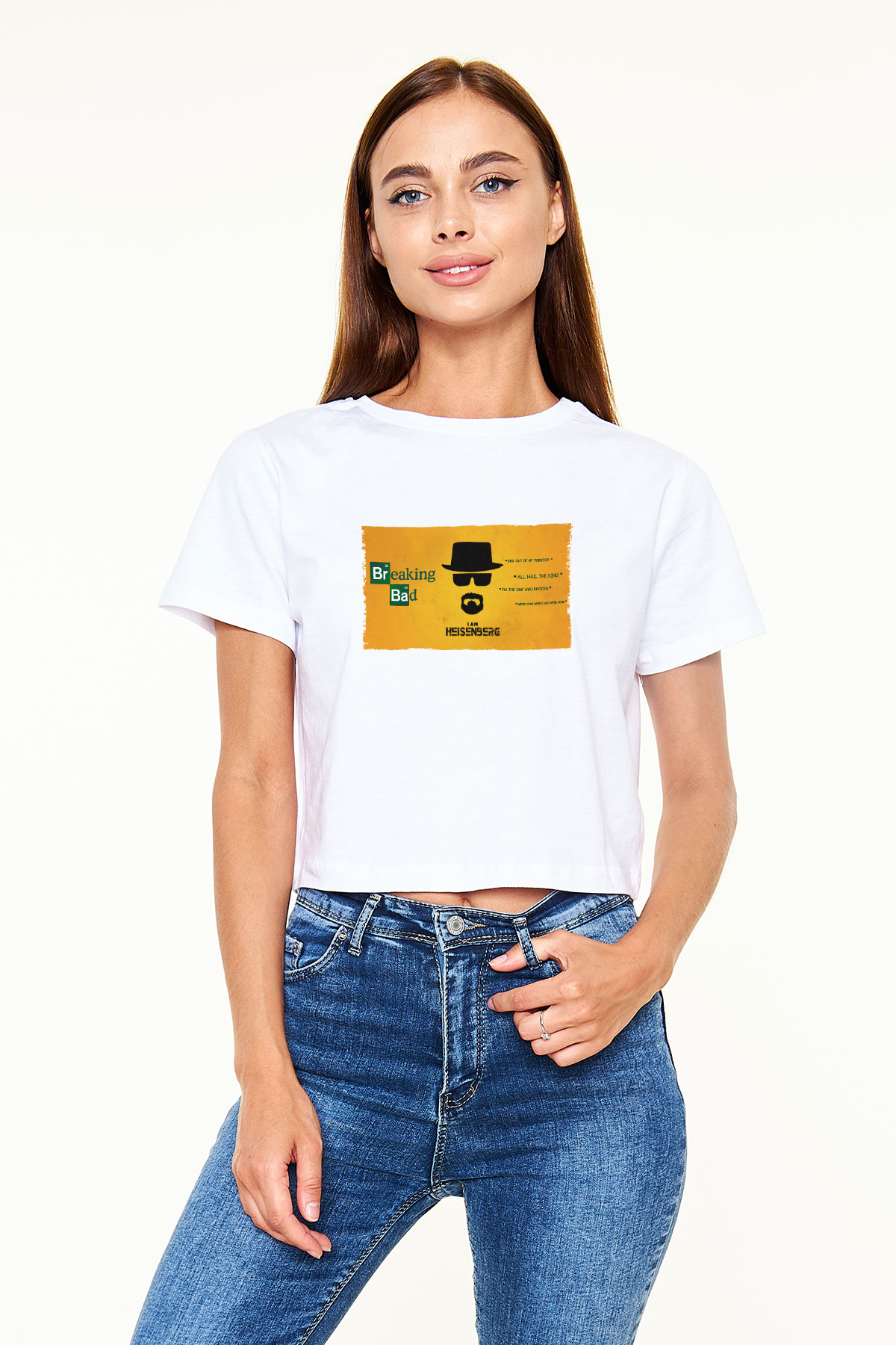 Unisex Heisenberg - Breaking Bad Baskılı Beyaz Crop Top Tshirt