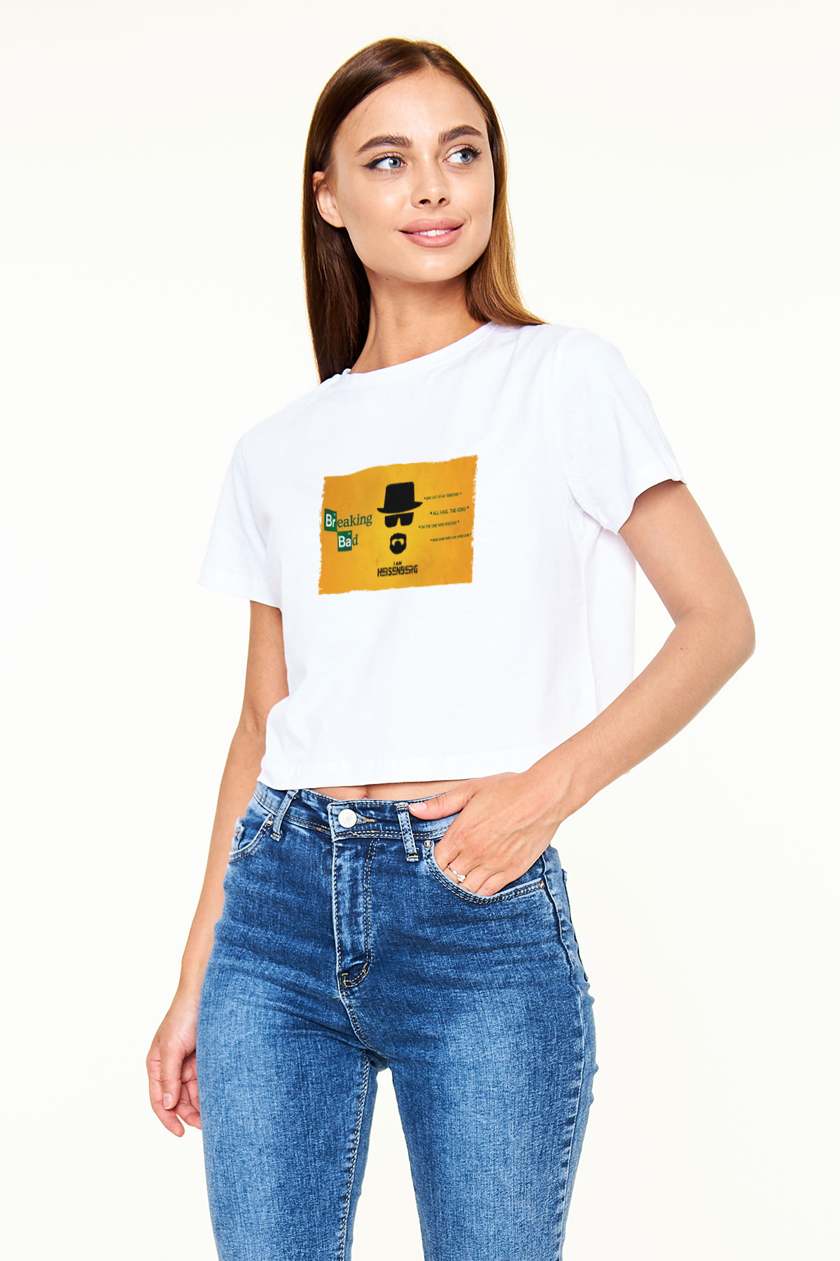 Unisex Heisenberg - Breaking Bad Baskılı Beyaz Crop Top Tshirt