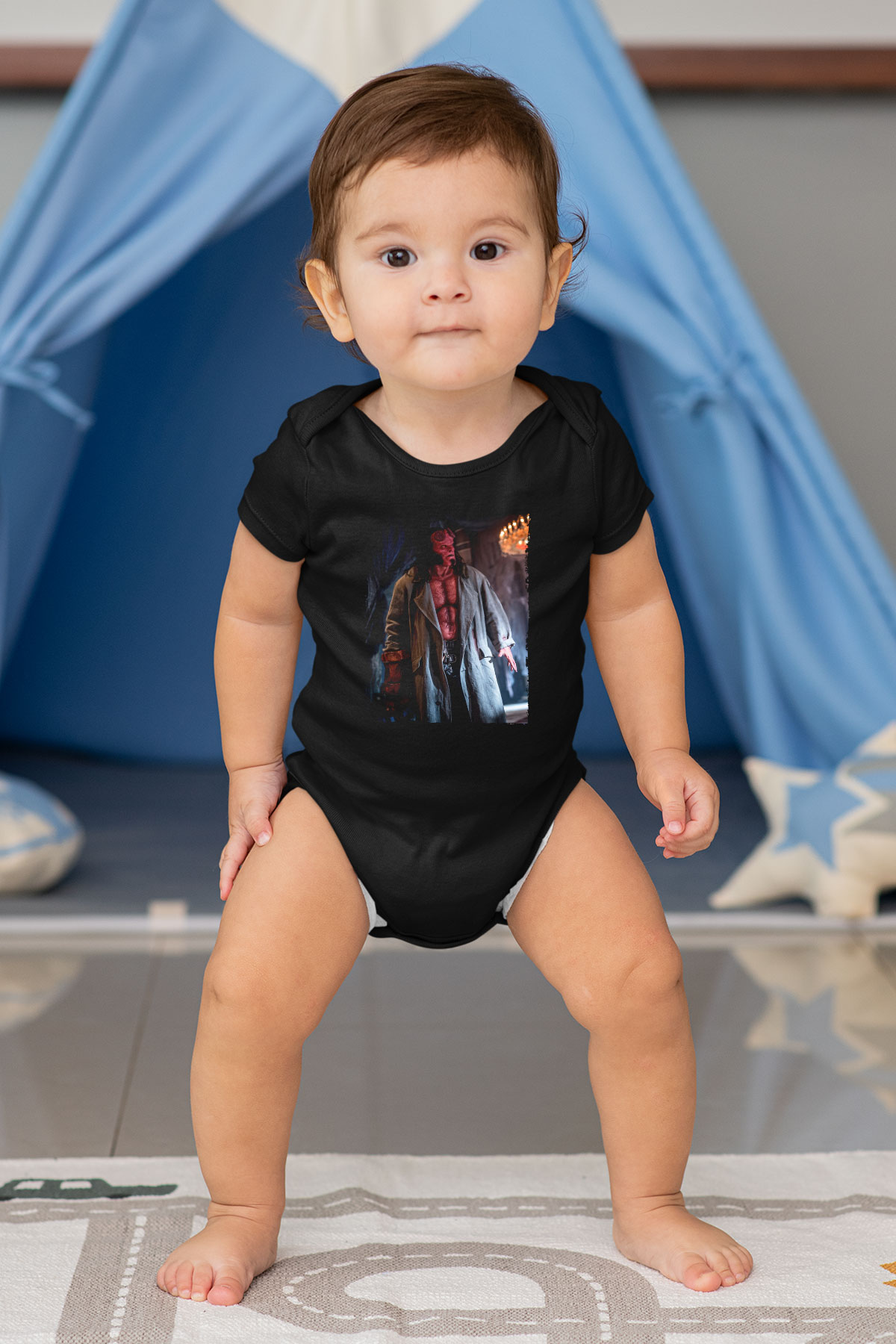 Unisex Hellboy Baskılı Siyah Bebek Body - Zıbın