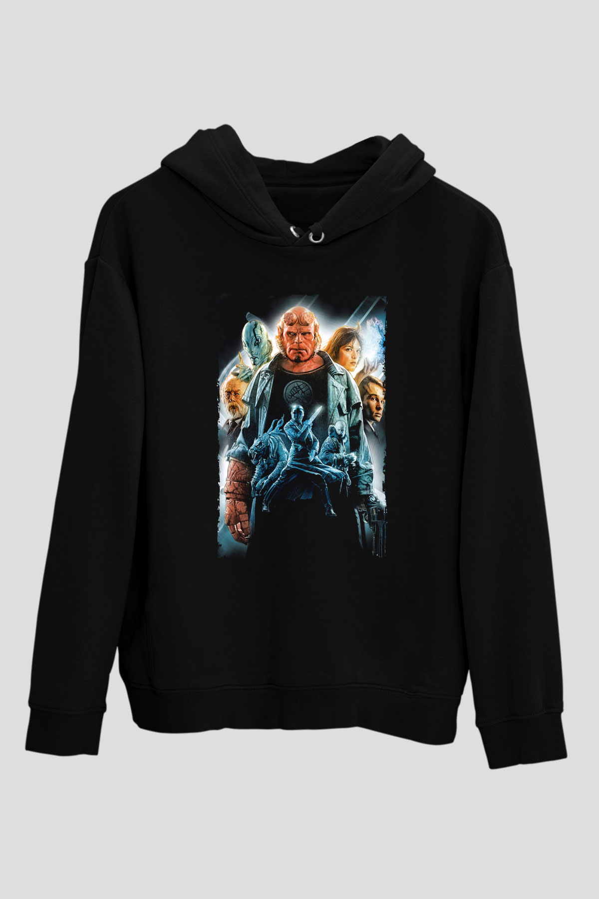 Unisex Hellboy Baskılı Siyah Unisex Kapüşonlu Sweatshirt