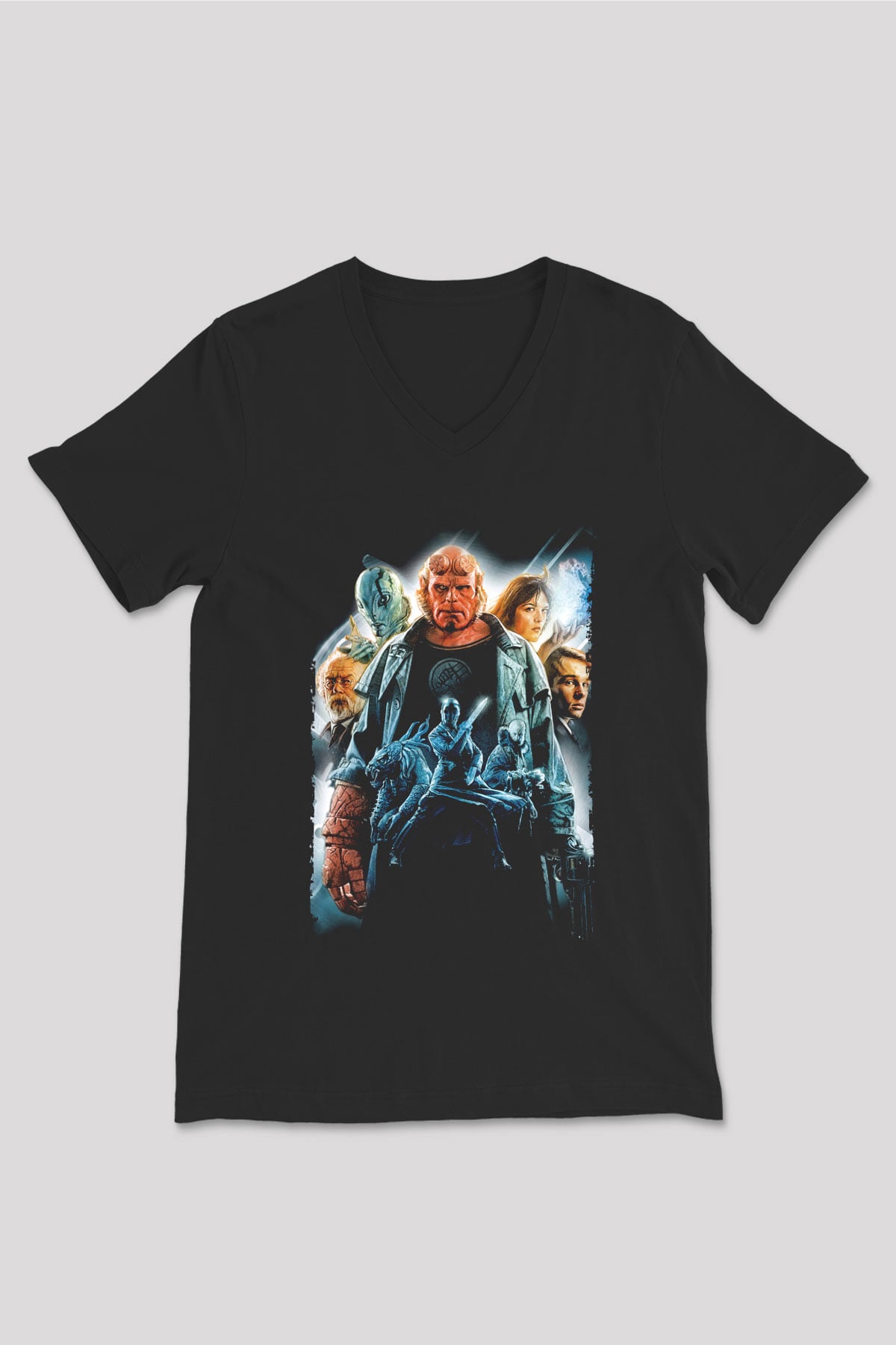 Unisex Hellboy Baskılı Siyah Unisex V Yaka Tişört