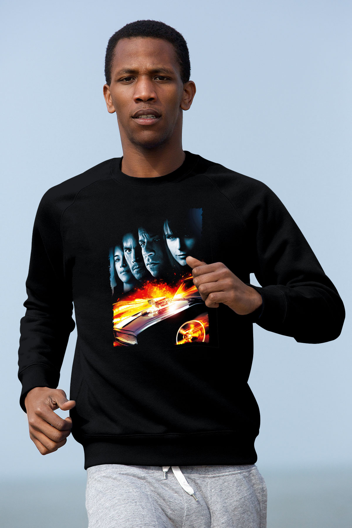 Unisex Hızlı ve Öfkeli 5 Rio Soygunu (Fast Five) Baskılı Siyah Sweatshirt