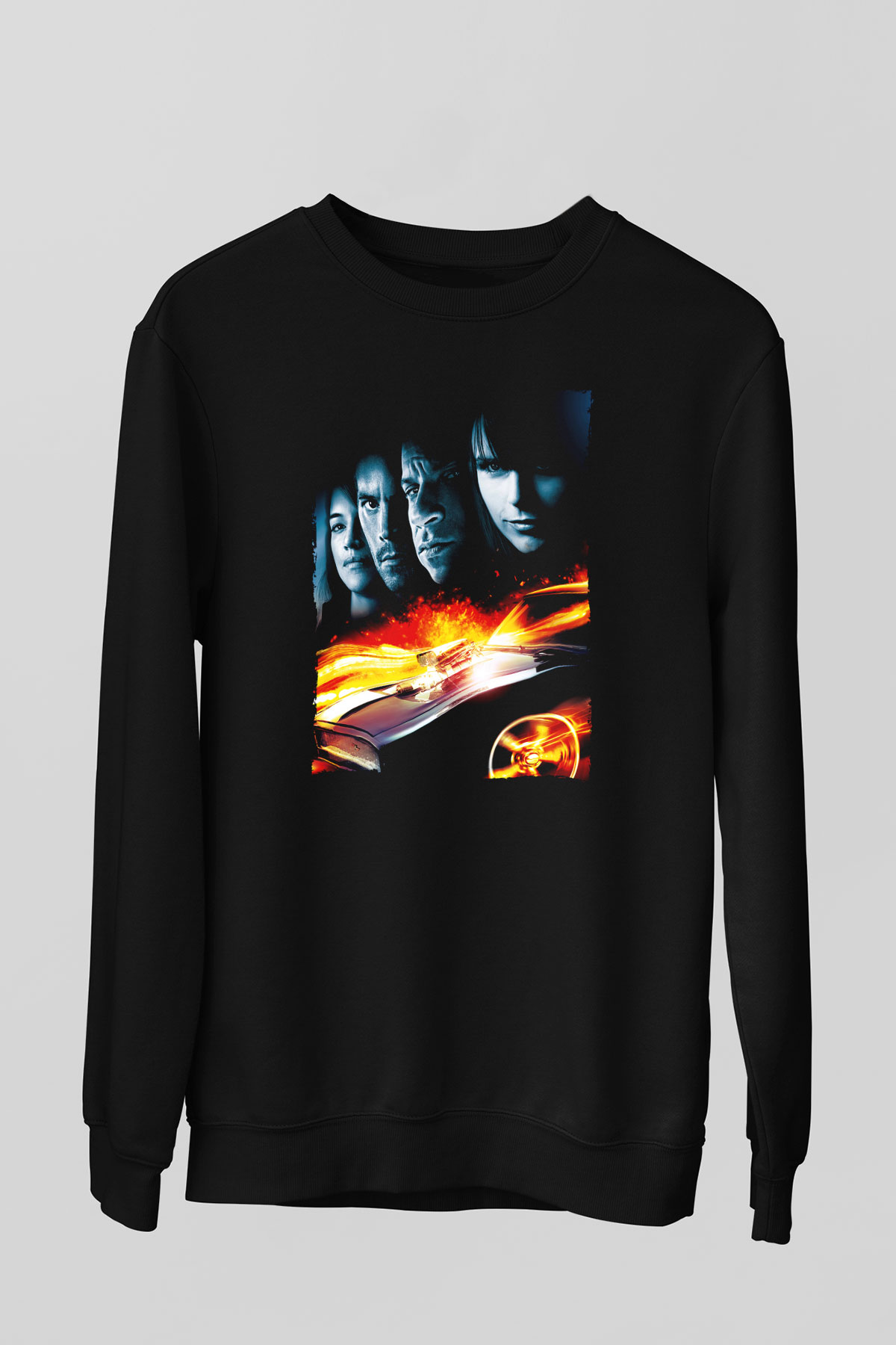 Unisex Hızlı ve Öfkeli 5 Rio Soygunu (Fast Five) Baskılı Siyah Sweatshirt