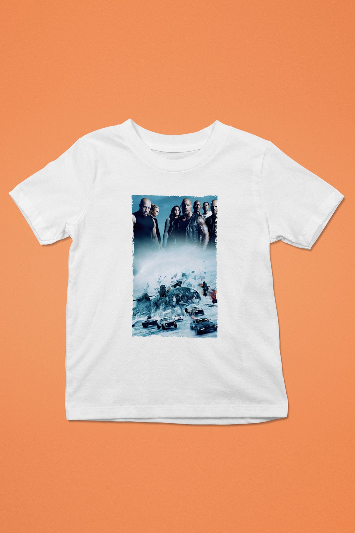 Unisex Hızlı ve Öfkeli 8 (The Fate of the Furious) Baskılı Beyaz Çocuk Tshirt