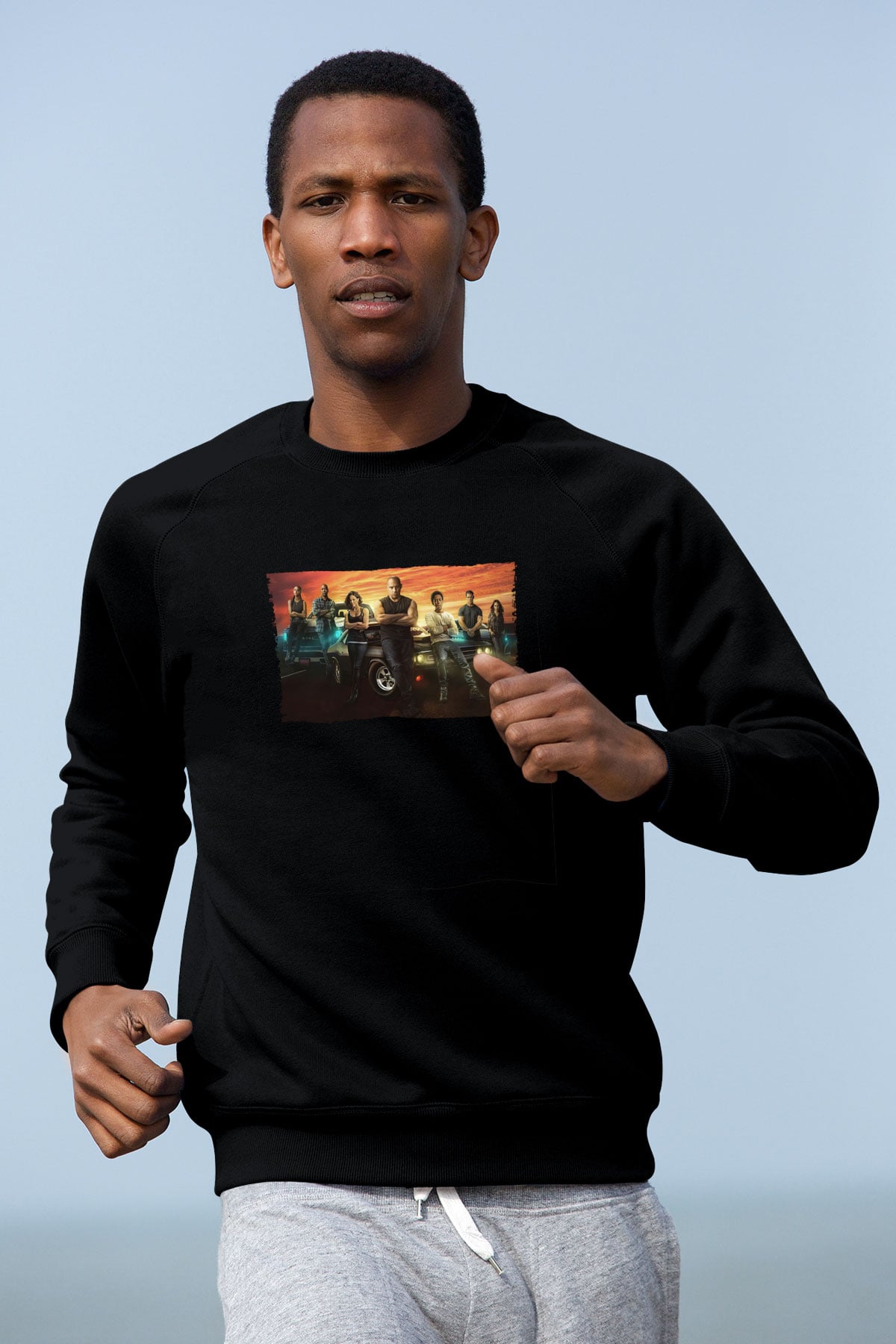Unisex Hızlı ve Öfkeli (Fast & Furious) Baskılı Siyah Sweatshirt