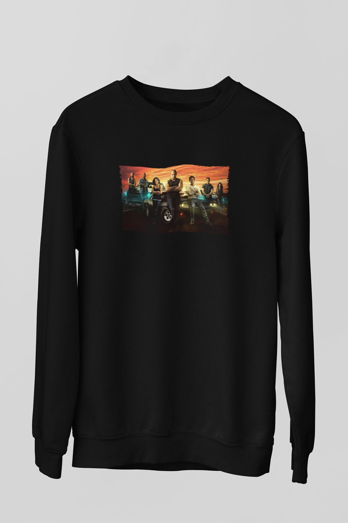 Unisex Hızlı ve Öfkeli (Fast & Furious) Baskılı Siyah Sweatshirt