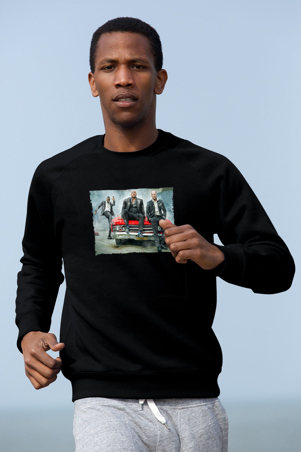 Unisex Hızlı ve Öfkeli Hobbs ve Shaw (Hobbs & Shaw) Baskılı Siyah Sweatshirt