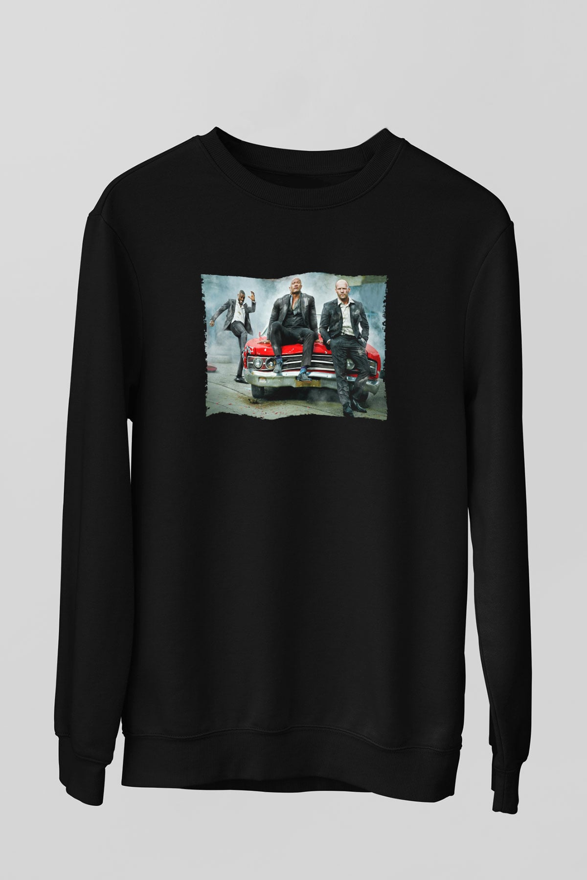 Unisex Hızlı ve Öfkeli Hobbs ve Shaw (Hobbs & Shaw) Baskılı Siyah Sweatshirt