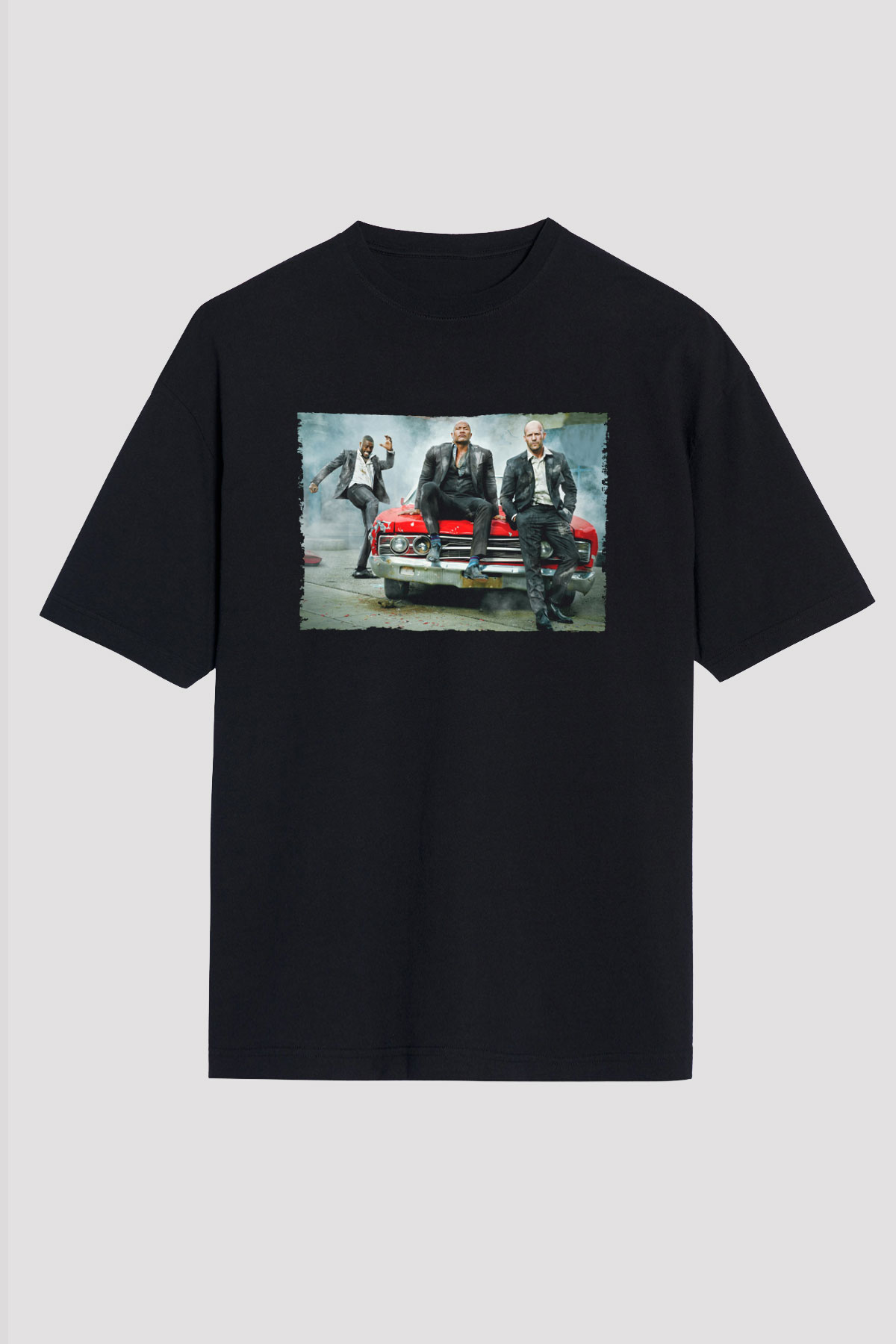Unisex Hızlı ve Öfkeli Hobbs ve Shaw (Hobbs & Shaw) Baskılı Siyah Oversize T-shirt