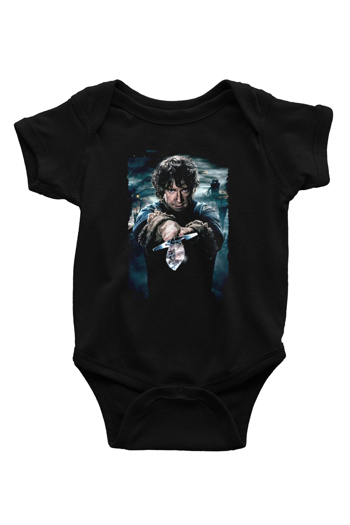 Unisex Hobbit Beş Ordunun Savaşı (The Hobbit The Battle of the Five Armies) Baskılı Siyah Bebek Body - Zıbın