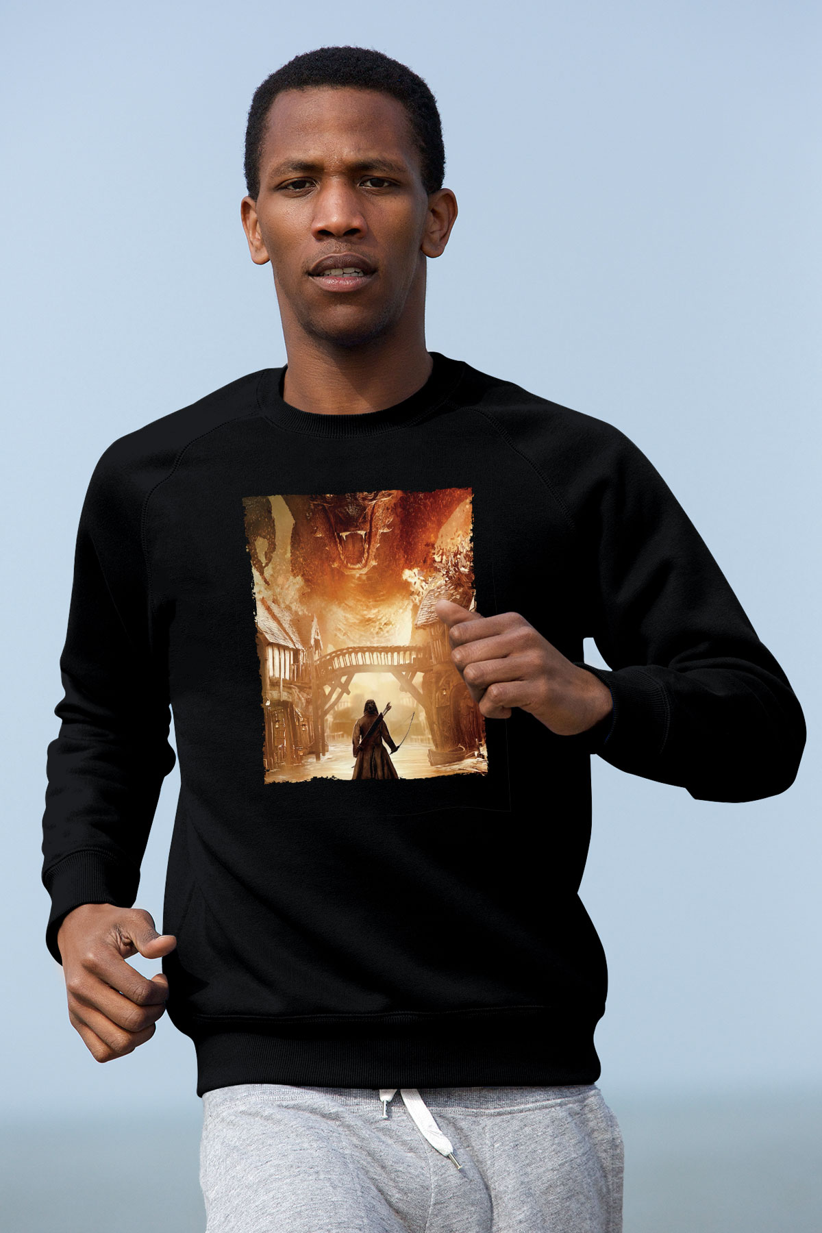 Unisex Hobbit Beş Ordunun Savaşı (The Hobbit The Battle of the Five Armies) Baskılı Siyah Unisex Sweatshirt