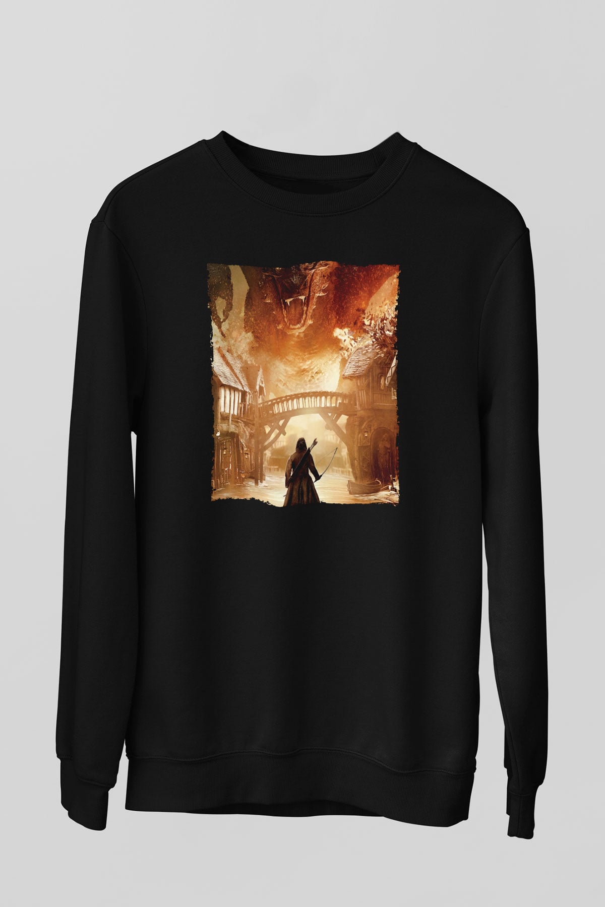 Unisex Hobbit Beş Ordunun Savaşı (The Hobbit The Battle of the Five Armies) Baskılı Siyah Unisex Sweatshirt