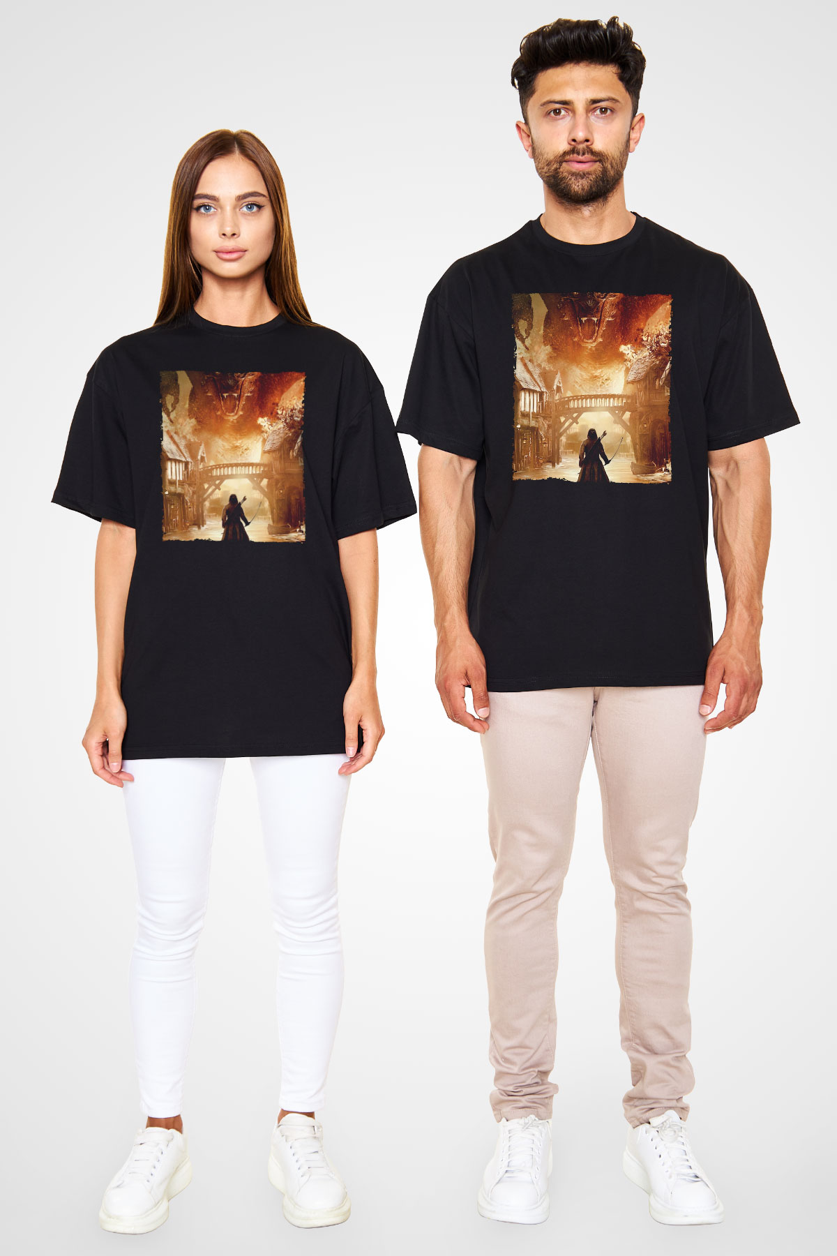 Unisex Hobbit Beş Ordunun Savaşı (The Hobbit The Battle of the Five Armies) Baskılı Siyah Unisex Oversize Tshirt