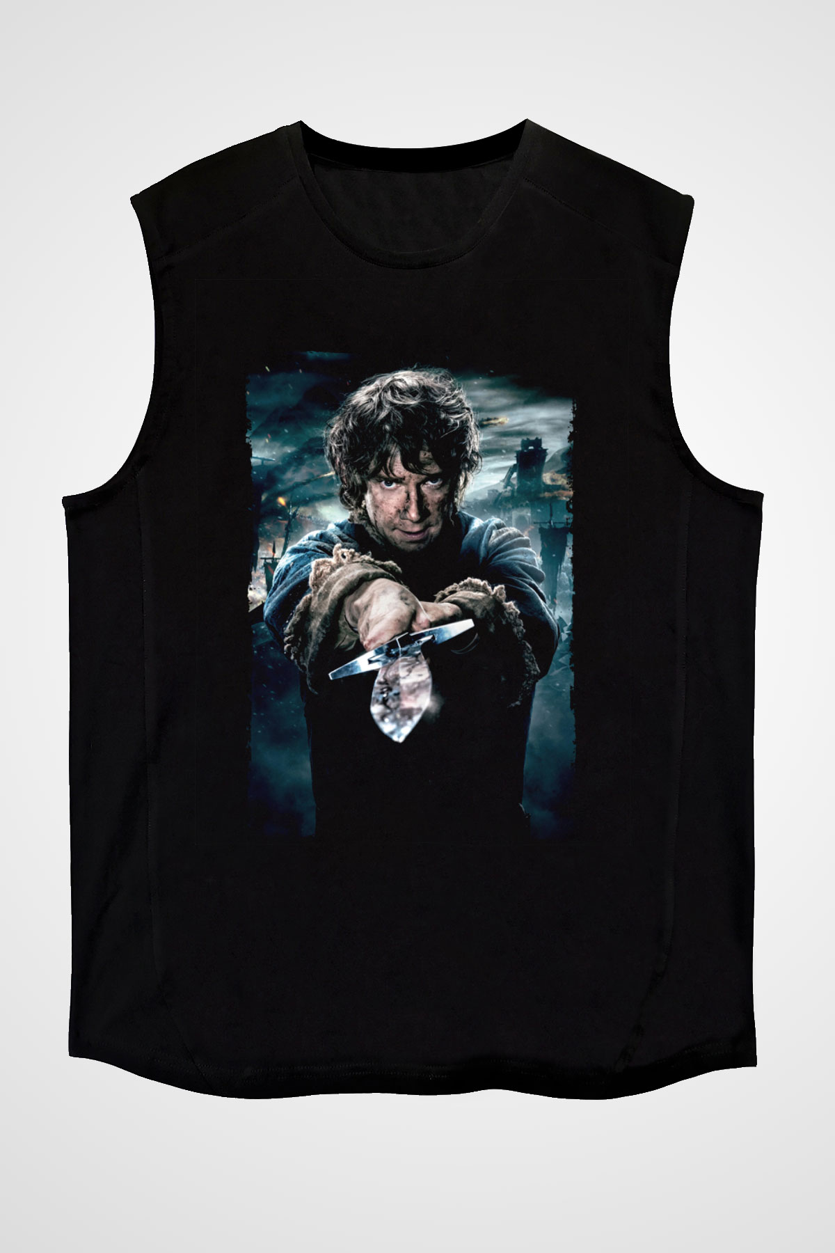 Unisex Hobbit Beş Ordunun Savaşı (The Hobbit The Battle of the Five Armies) Baskılı Siyah Kolsuz Tshirt