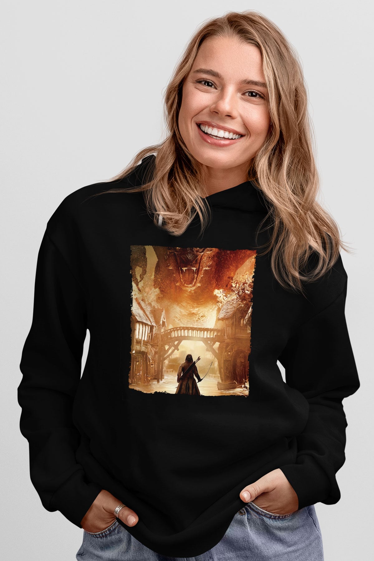 Unisex Hobbit Beş Ordunun Savaşı (The Hobbit The Battle of the Five Armies) Baskılı Siyah Unisex Kapüşonlu Sweatshirt